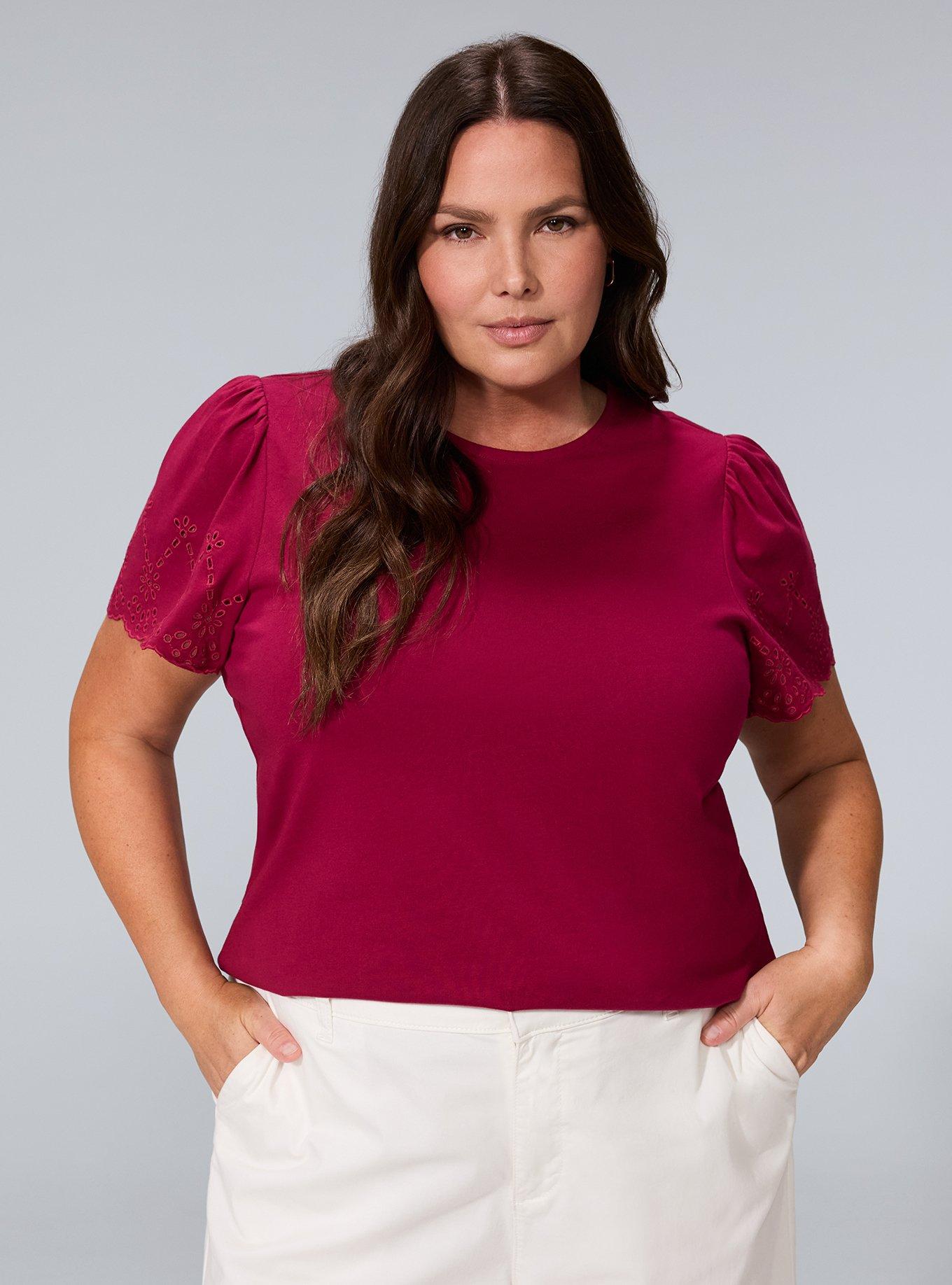Belle Isle Eyelet Short Sleeve Top, BEET RED, alternate