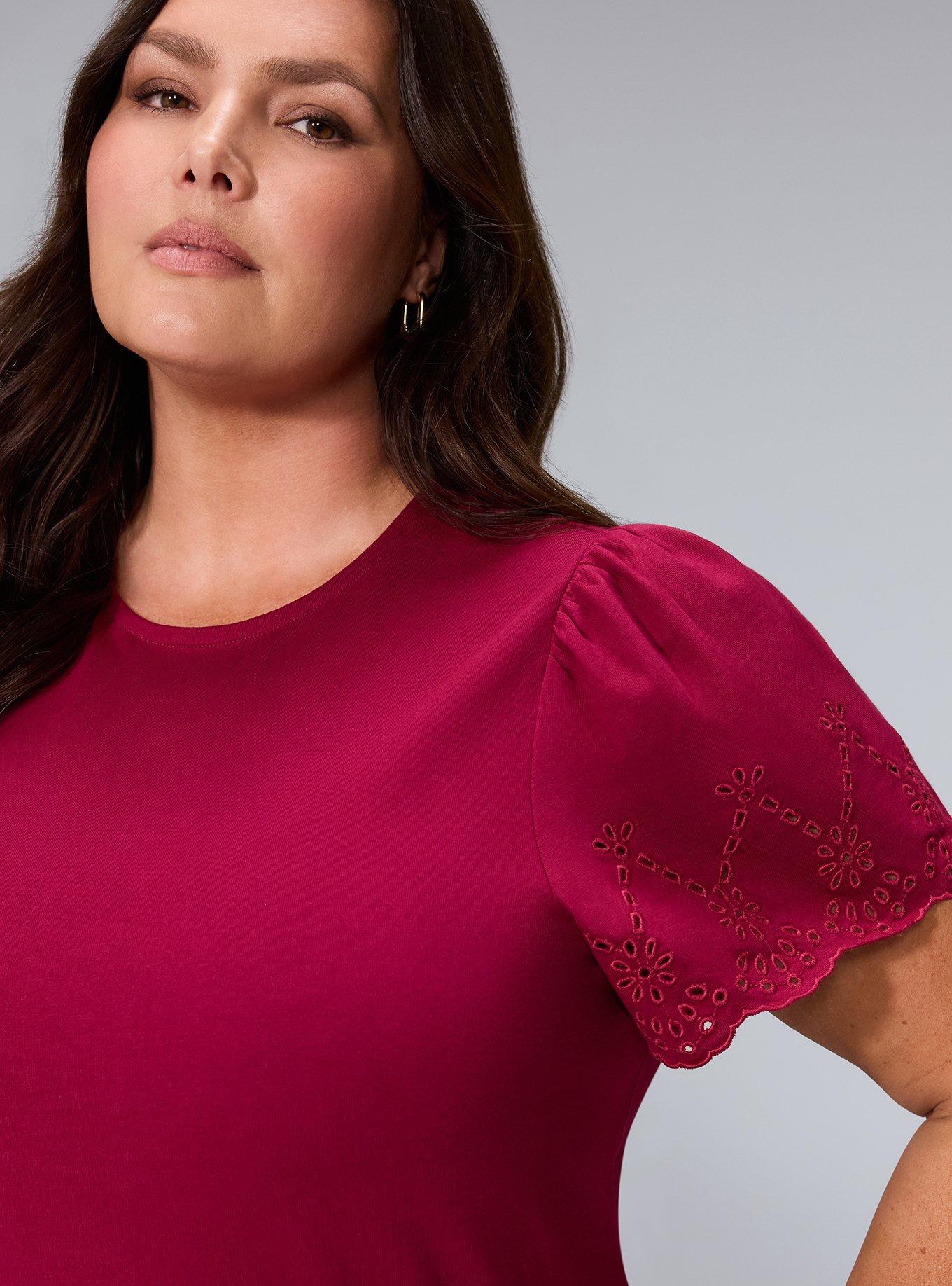 Belle Isle Eyelet Short Sleeve Top, BEET RED, alternate