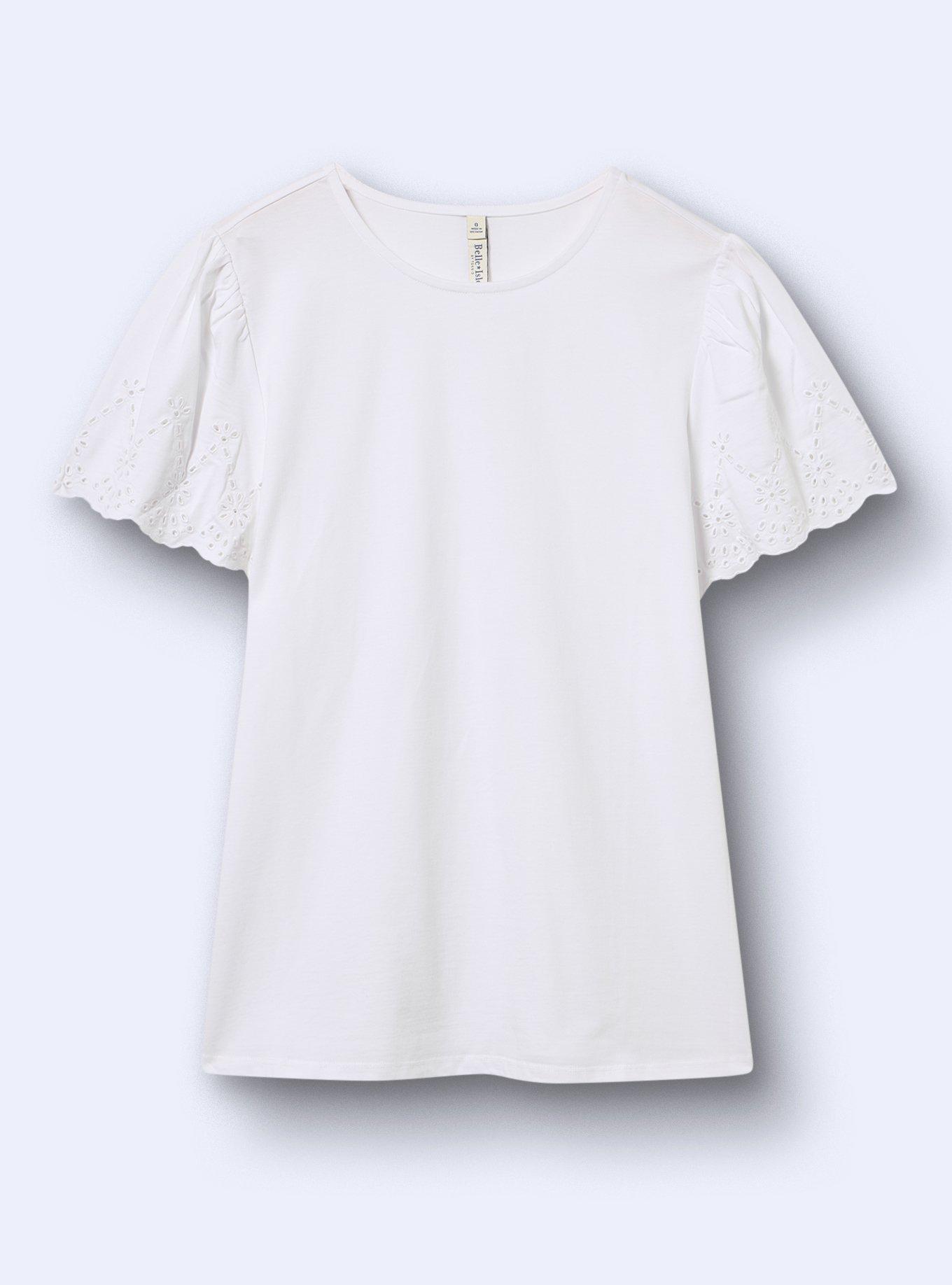 Belle Isle Eyelet Short Sleeve Top, BRIGHT WHITE, flat