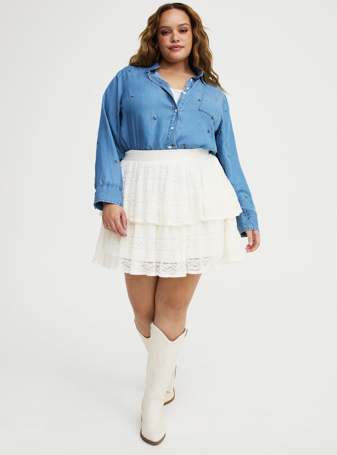 Lizzie Embroidered Bees Button-Up Shirt, MEDIUM WASH, alternate