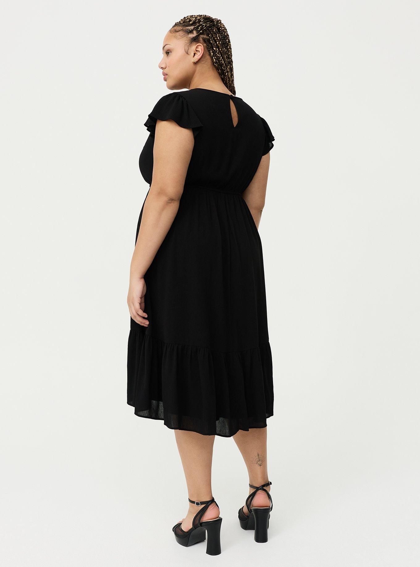 Lace Trim Midi Dress, DEEP BLACK, alternate