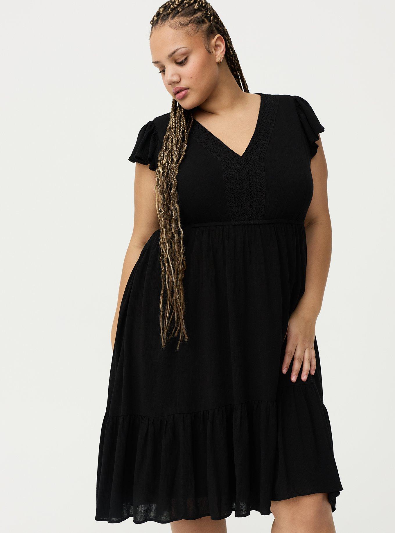 Lace Trim Midi Dress, DEEP BLACK, alternate