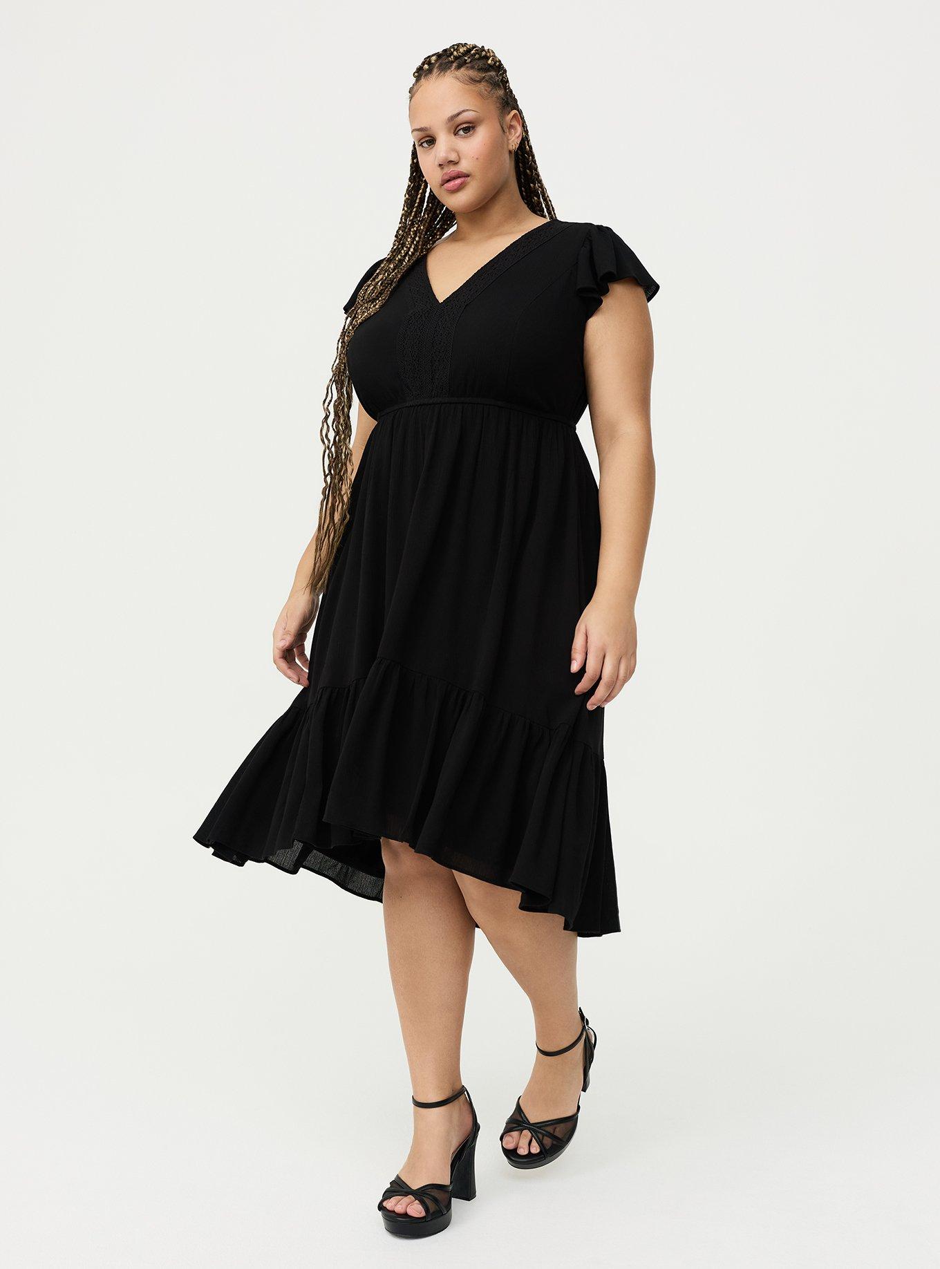 Lace Trim Midi Dress, DEEP BLACK, alternate