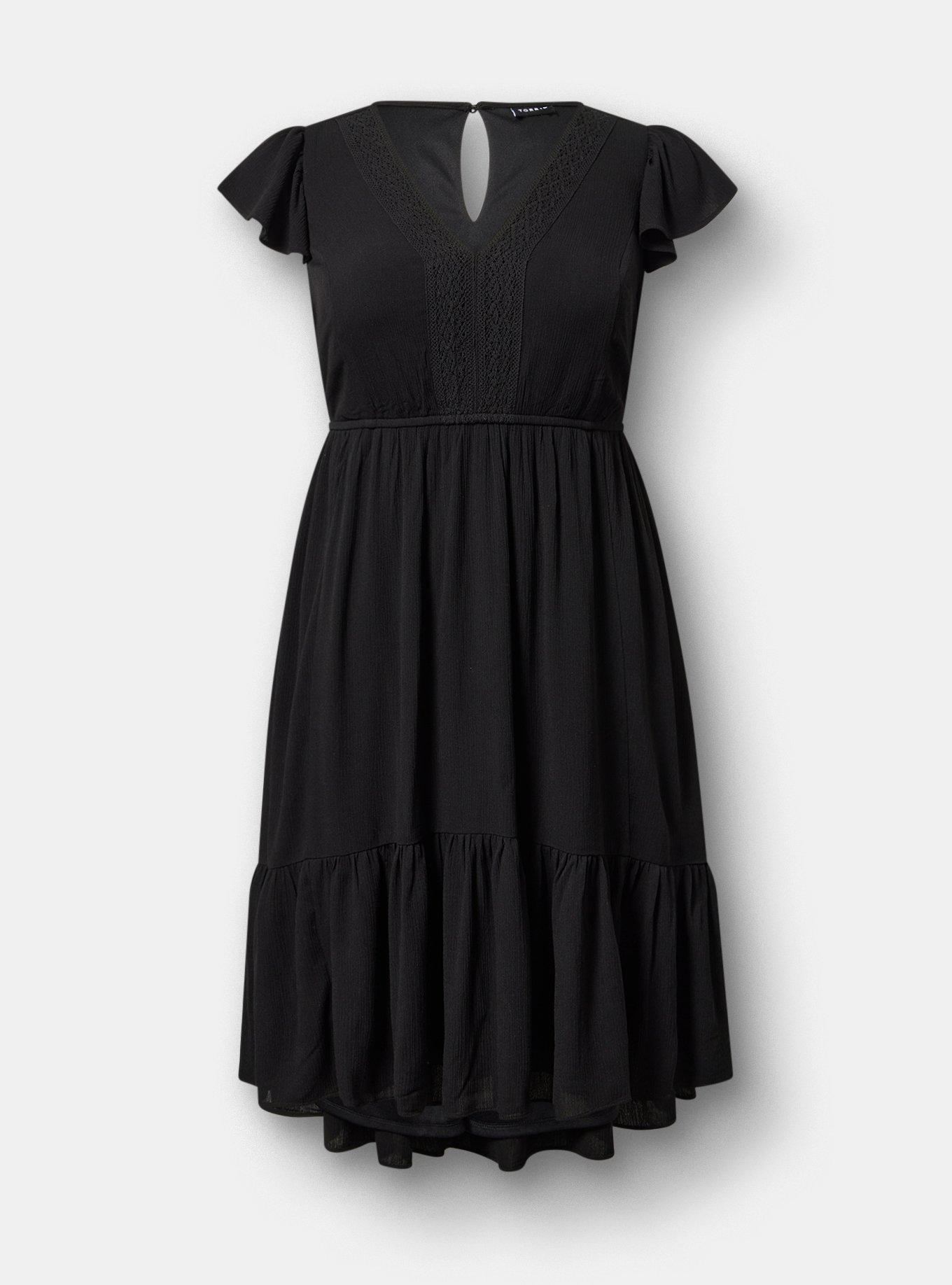 Lace Trim Midi Dress, DEEP BLACK, hi-res