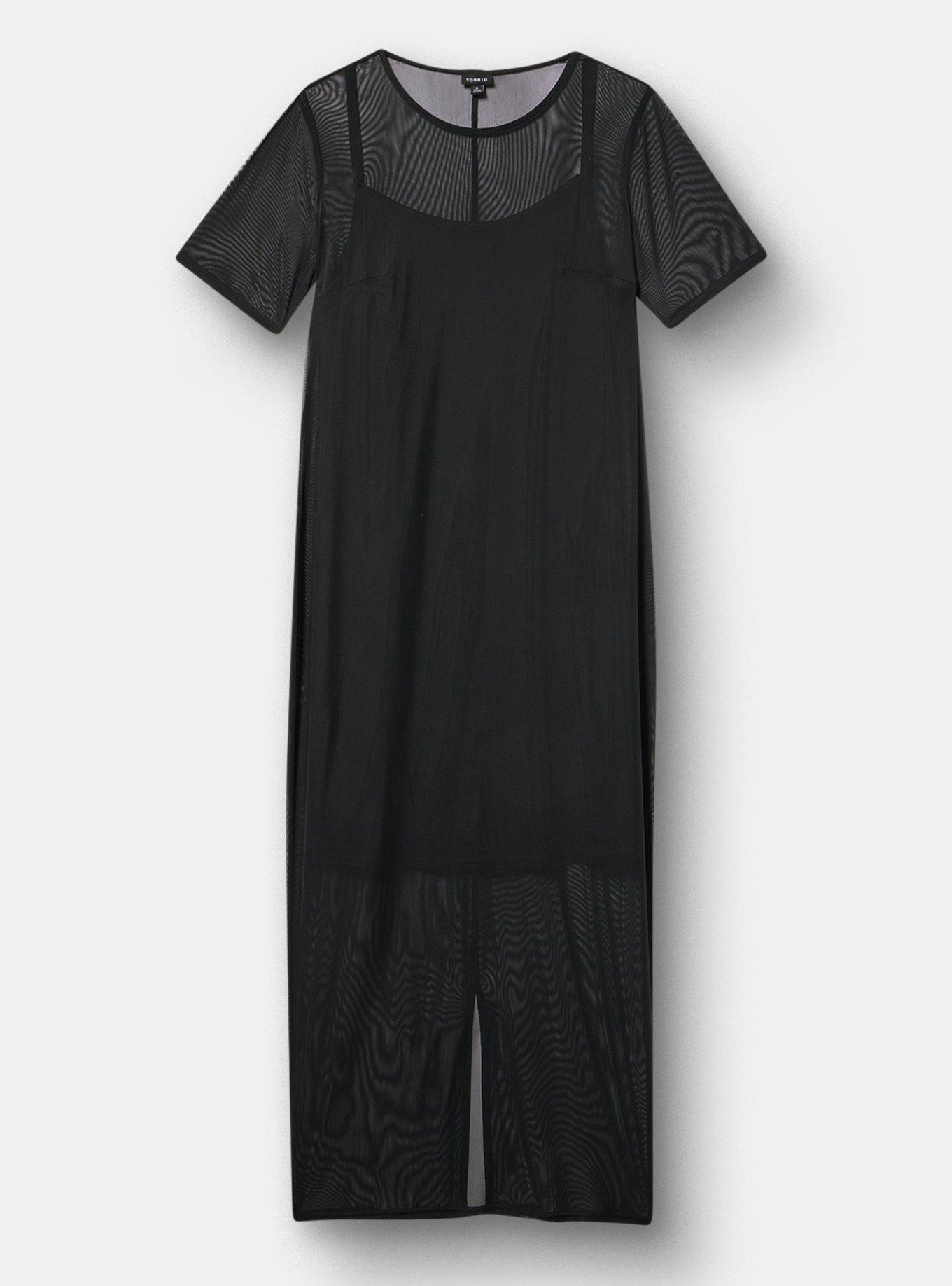 Mesh Column Dress, DEEP BLACK, hi-res