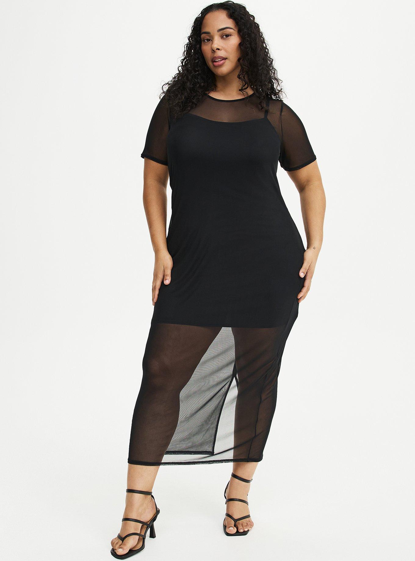 Mesh Column Dress, DEEP BLACK, hi-res