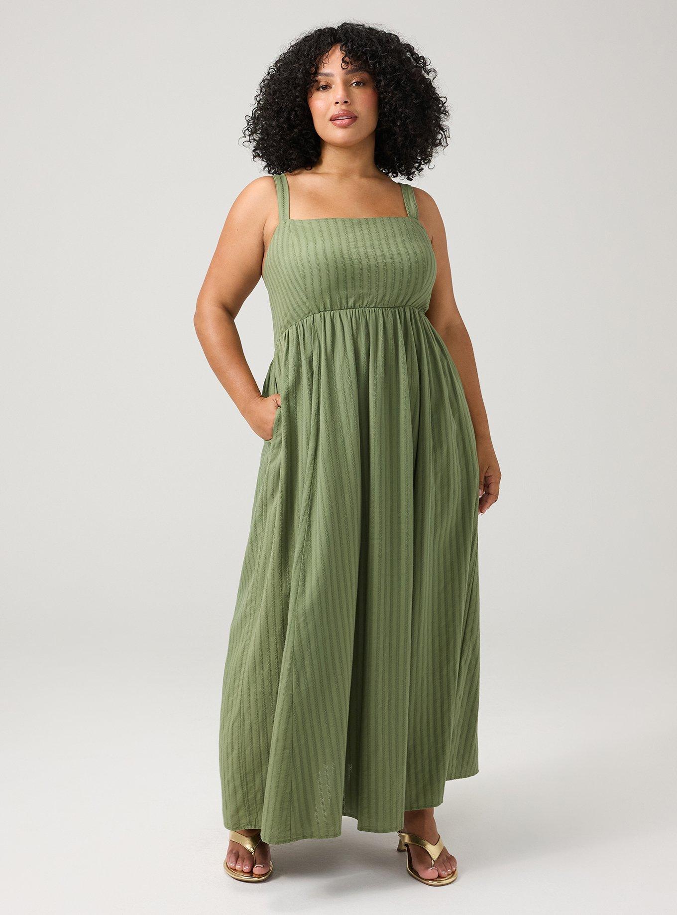 Cotton Maxi Dress, OLIVINE, hi-res