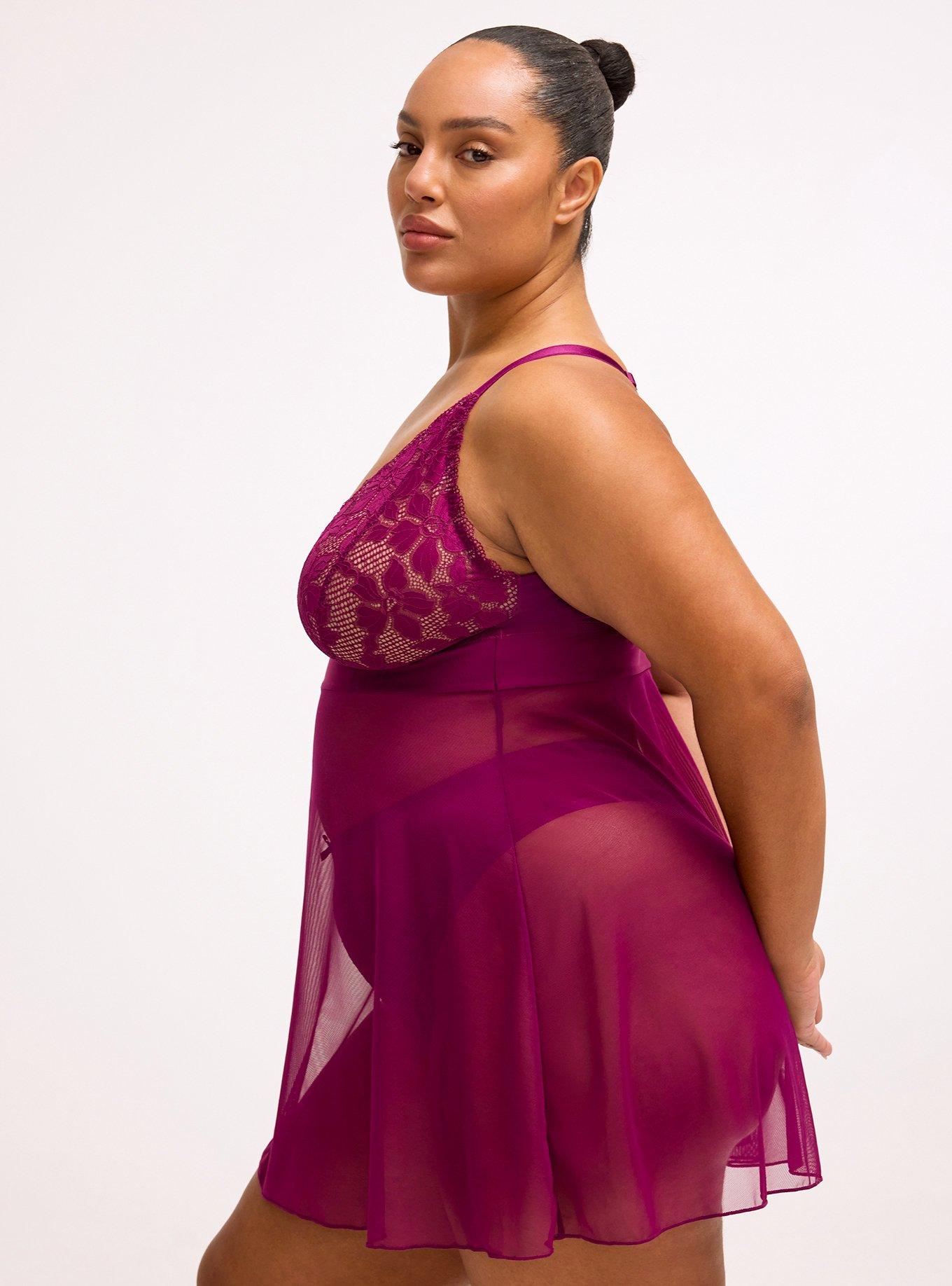 Plus Size Ava Lace Wire-Free Babydoll, PLUM CASPIA, alternate