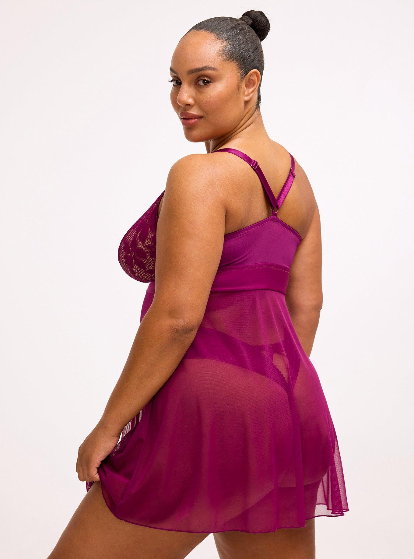 Plus Size Ava Lace Wire-Free Babydoll, PLUM CASPIA, alternate
