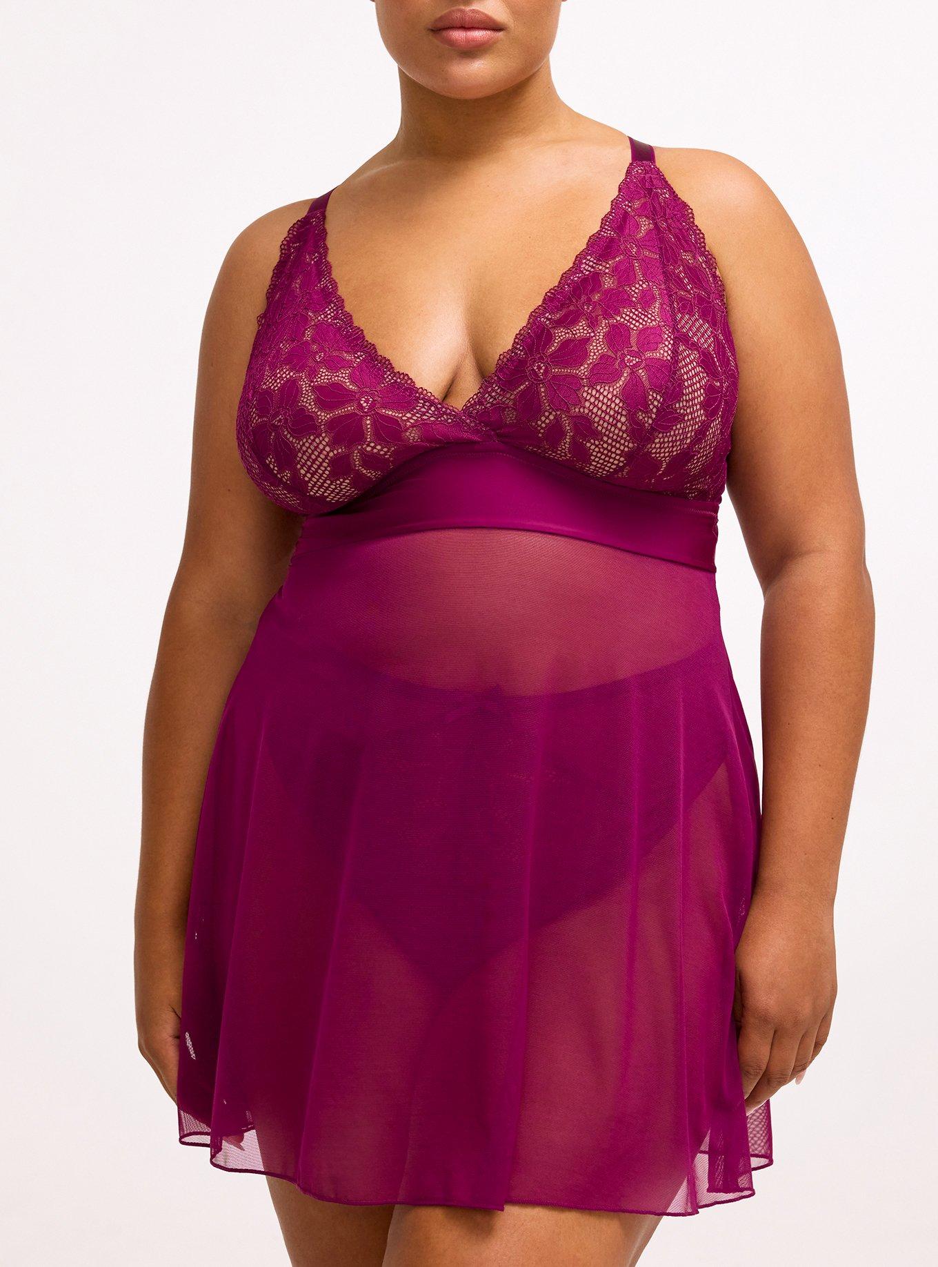 Plus Size Ava Lace Wire-Free Babydoll, PLUM CASPIA, alternate