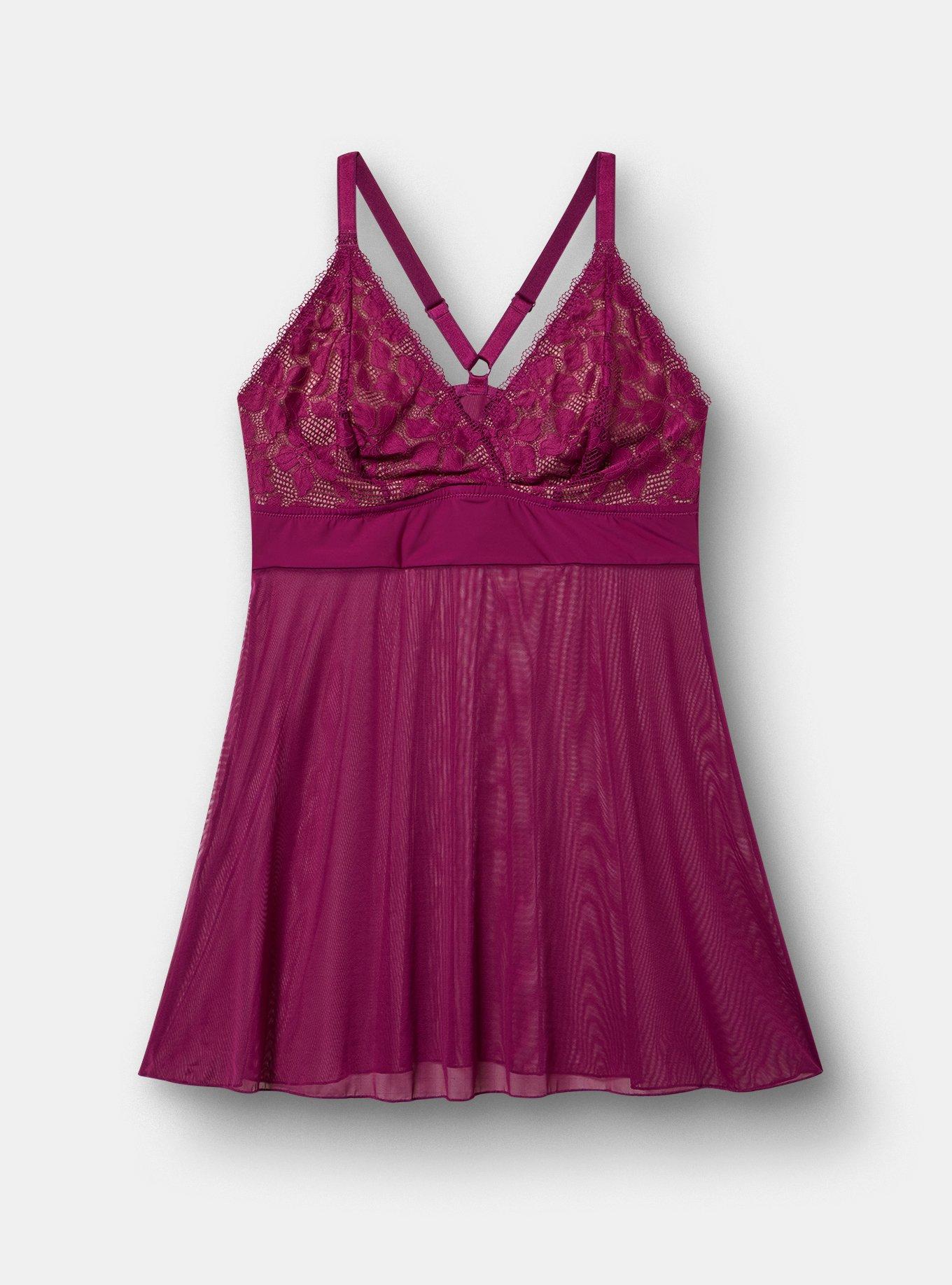 Plus Size Ava Lace Wire-Free Babydoll, PLUM CASPIA, flat