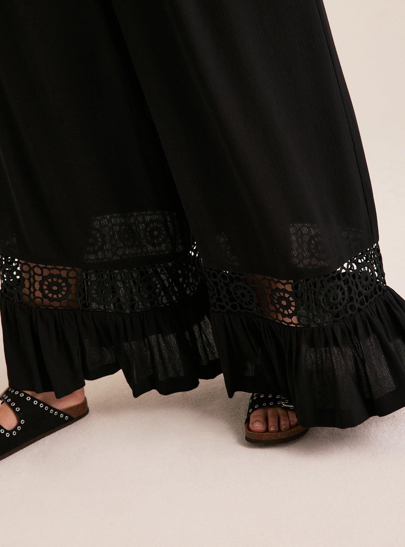 Festi Wide-Leg Lace Trim Pant, DEEP BLACK, alternate