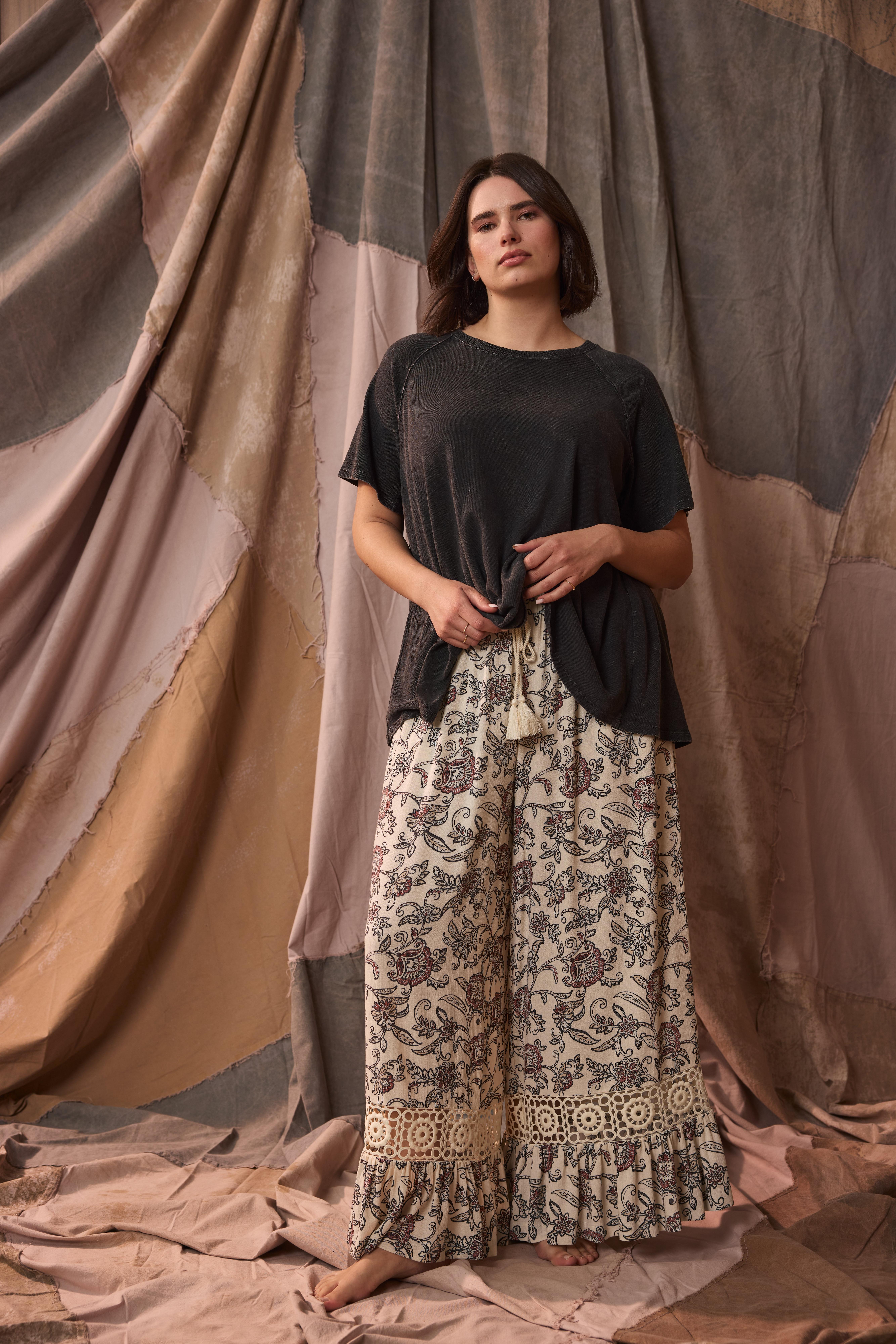 Festi Wide-Leg Lace Trim Pant, CONCERT JACOBEAN IVORY, hi-res