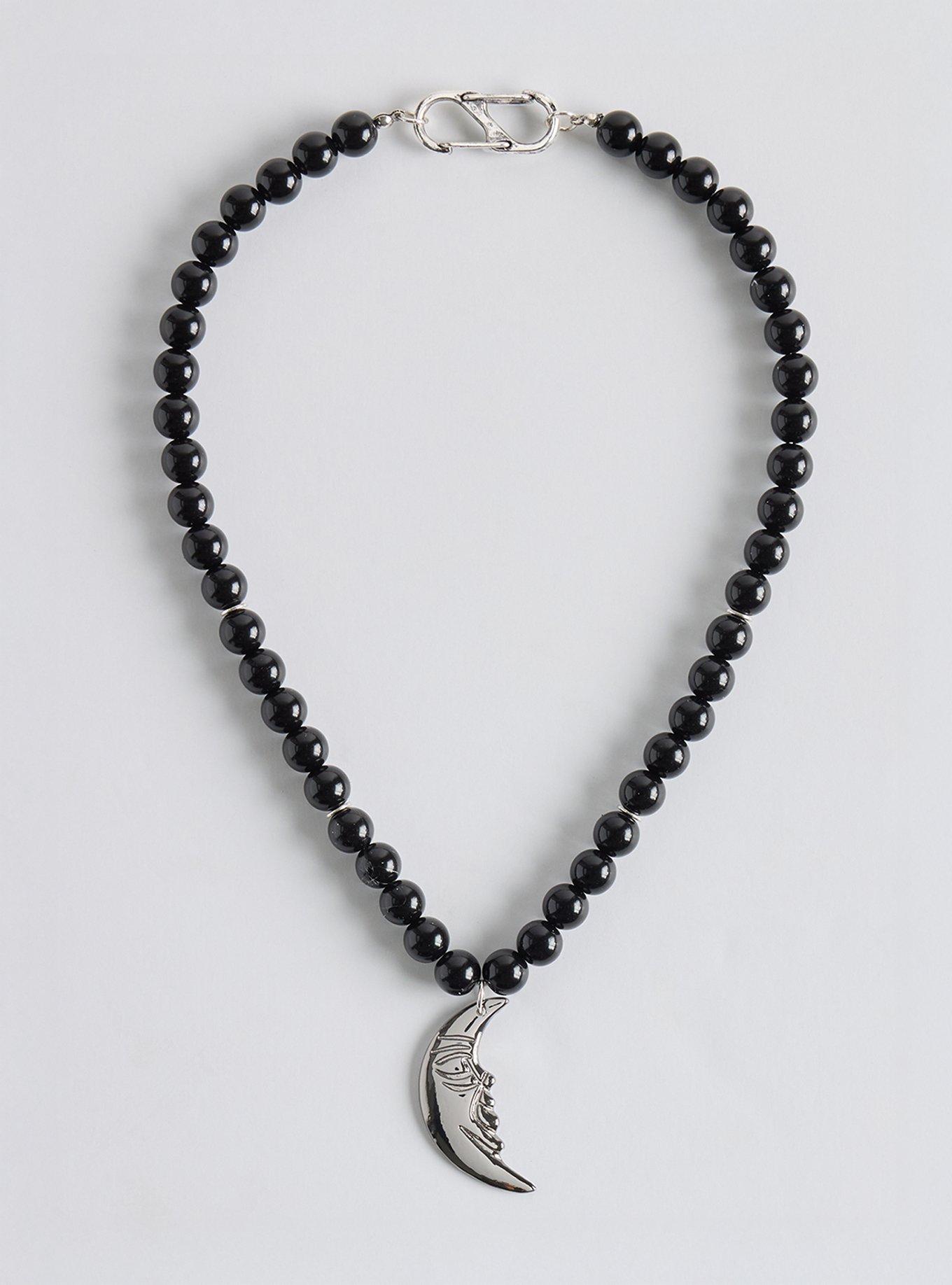 Beaded Charm Moon Necklace, , hi-res