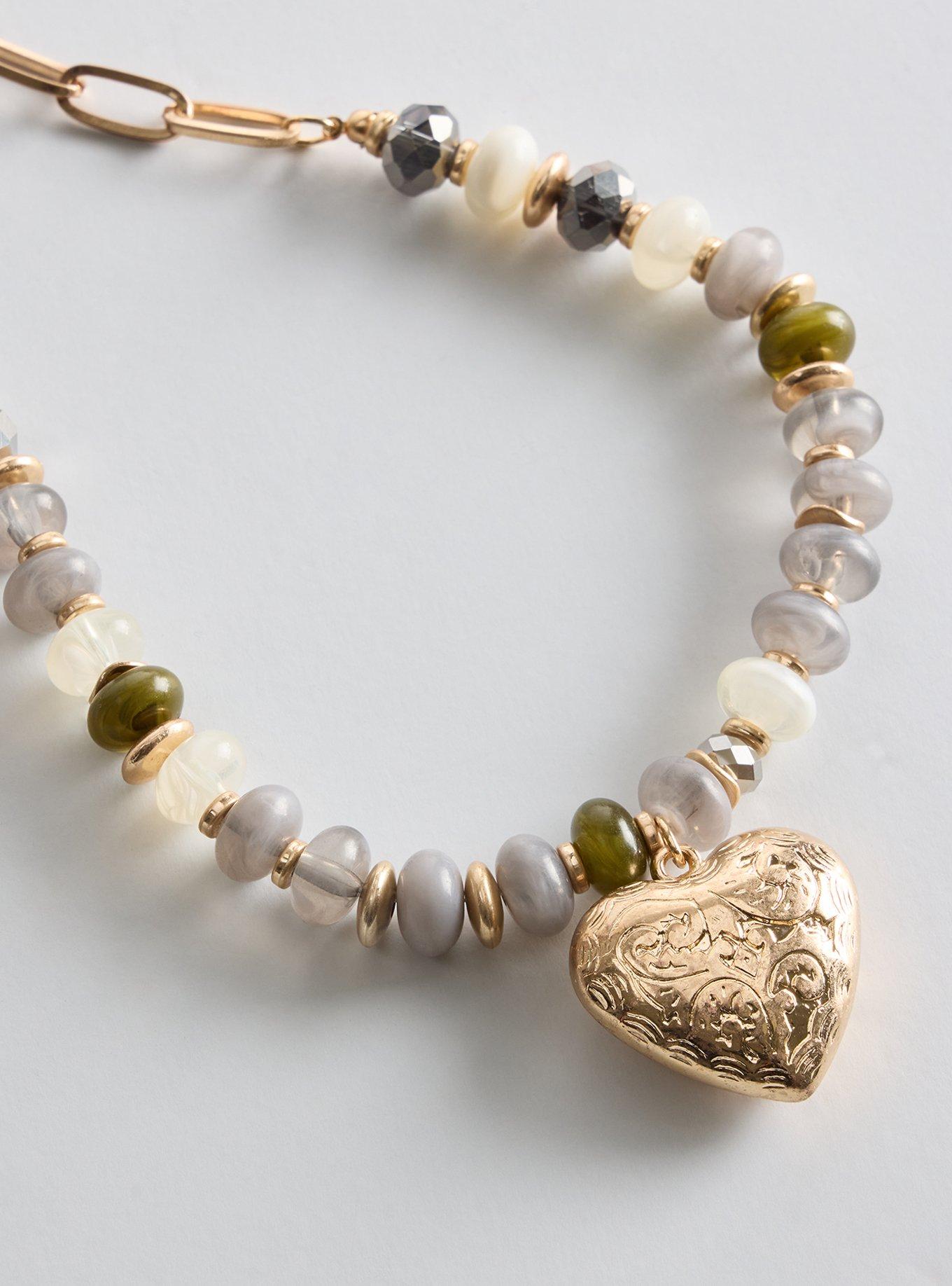 Beaded Charm Heart Necklace, , alternate