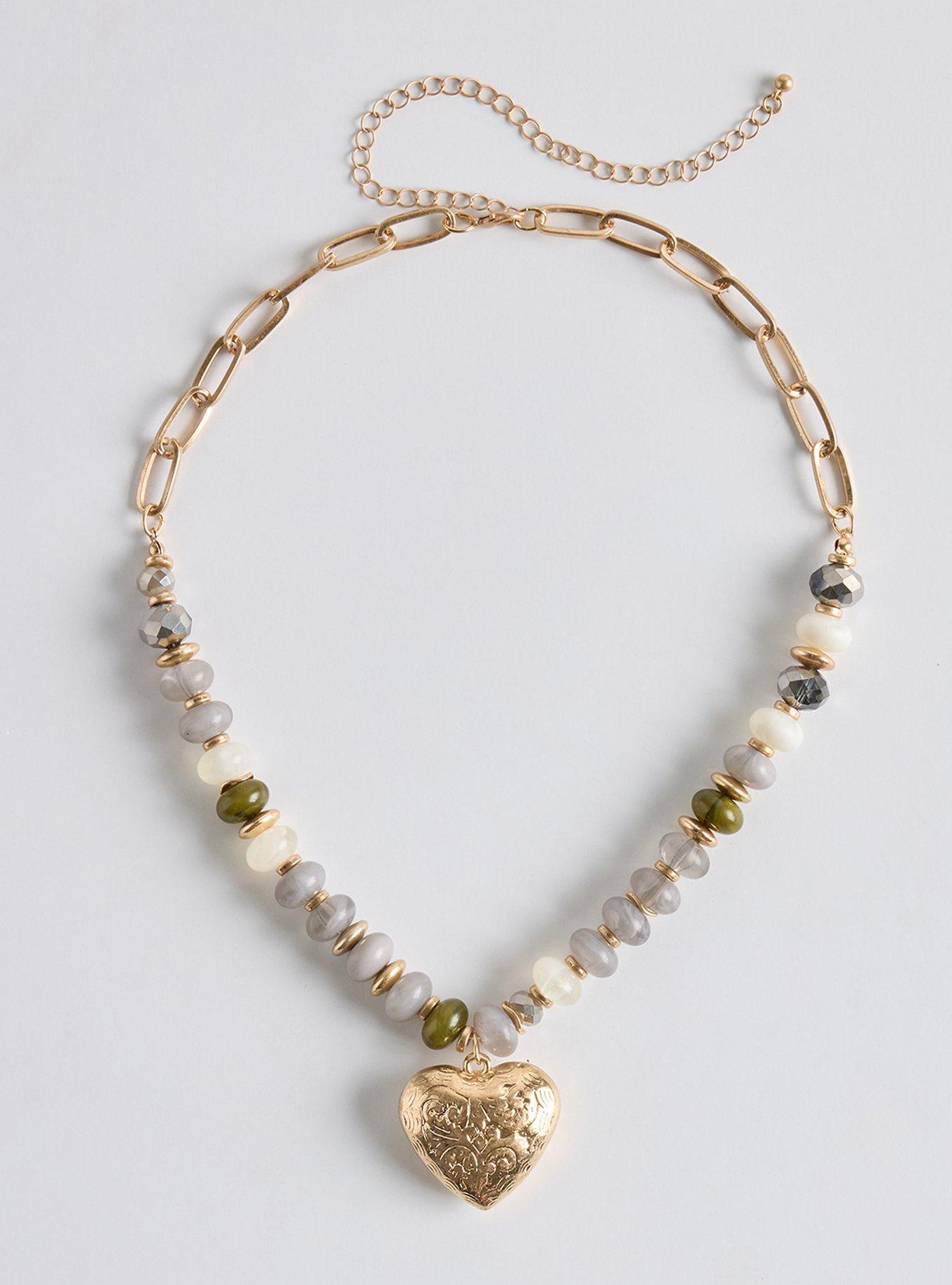 Beaded Charm Heart Necklace, , hi-res