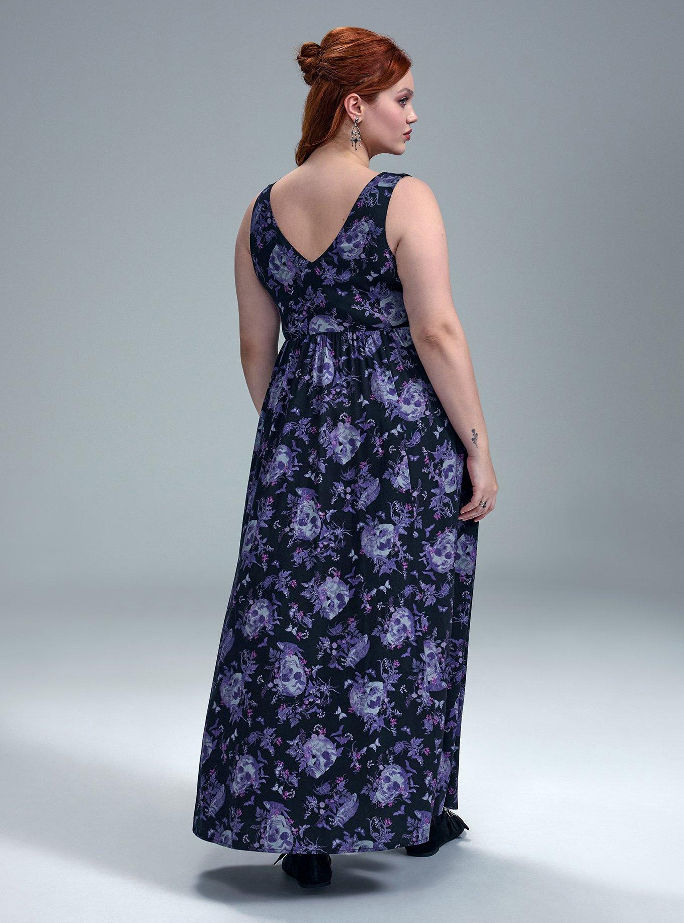 Nightfall Buckle Wrap Maxi Dress, GOTHIC GARDEN SKULL FLORAL BLACK, alternate