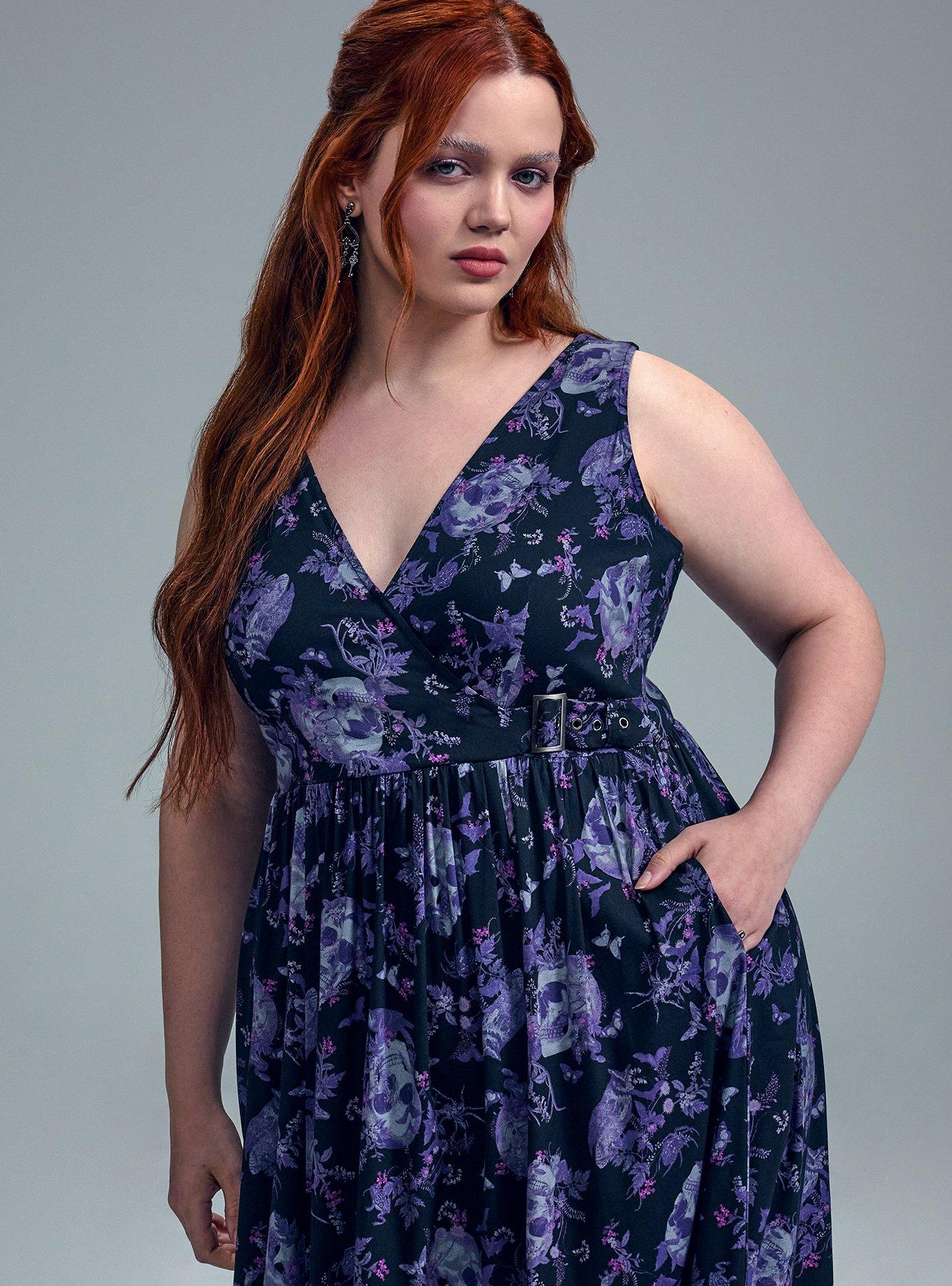 Nightfall Buckle Wrap Maxi Dress, GOTHIC GARDEN SKULL FLORAL BLACK, alternate