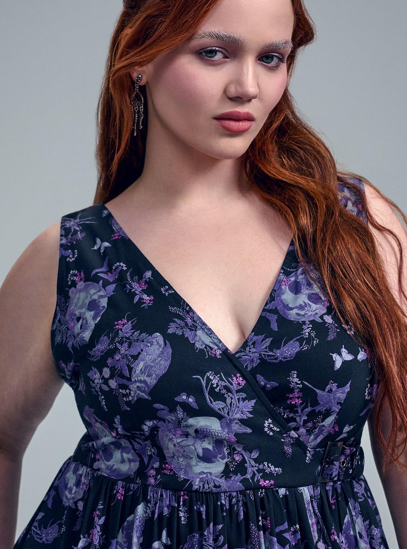 Nightfall Buckle Wrap Maxi Dress, GOTHIC GARDEN SKULL FLORAL BLACK, alternate