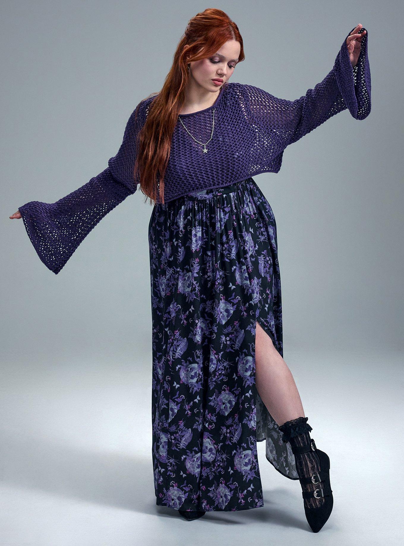Nightfall Buckle Wrap Maxi Dress, GOTHIC GARDEN SKULL FLORAL BLACK, alternate