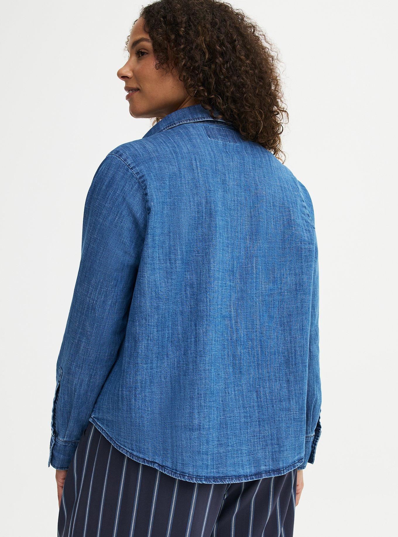 Denim Button-Up Shirt, MEDIUM BLUE WASH, alternate