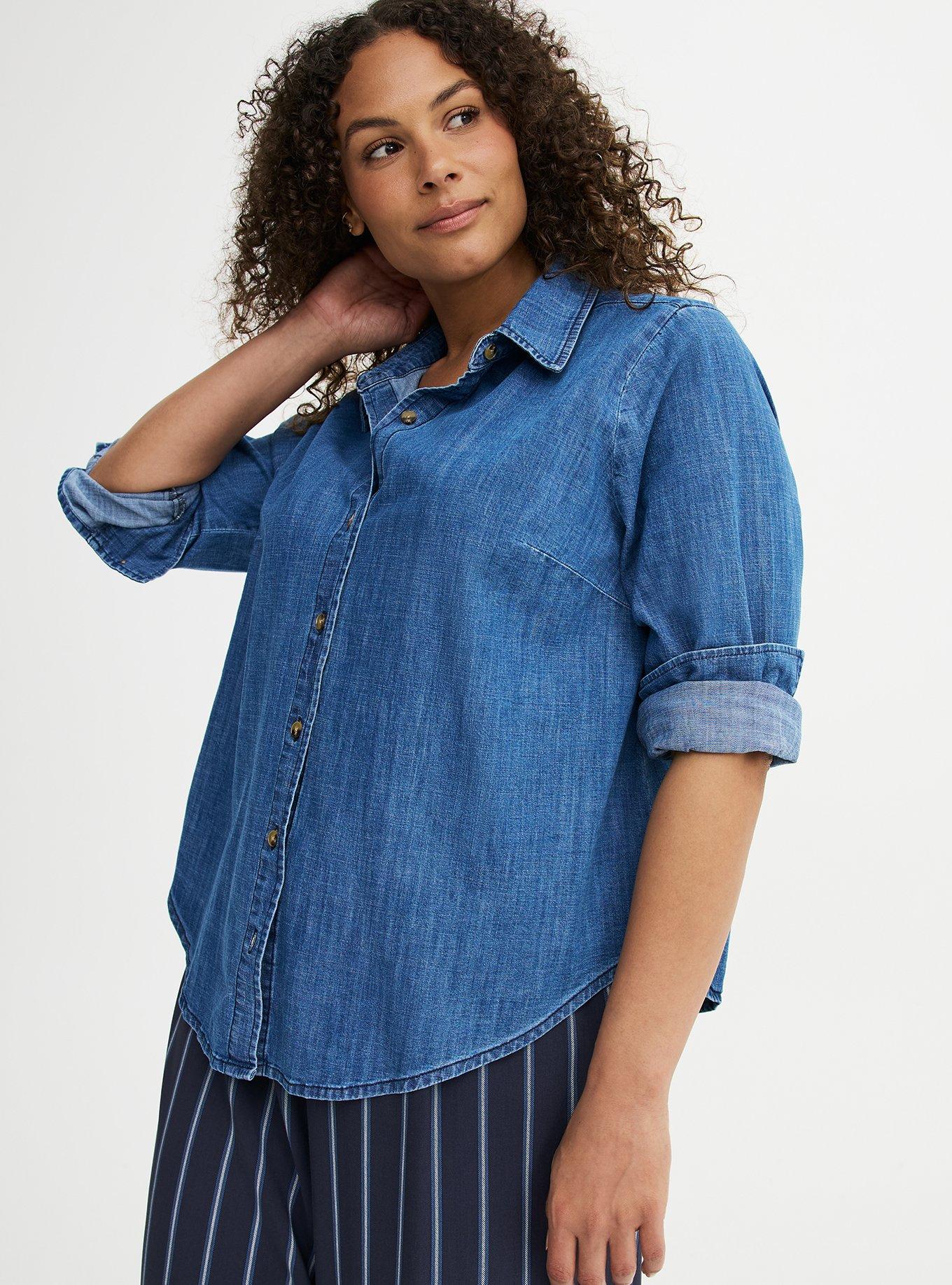 Denim Button-Up Shirt, MEDIUM BLUE WASH, alternate