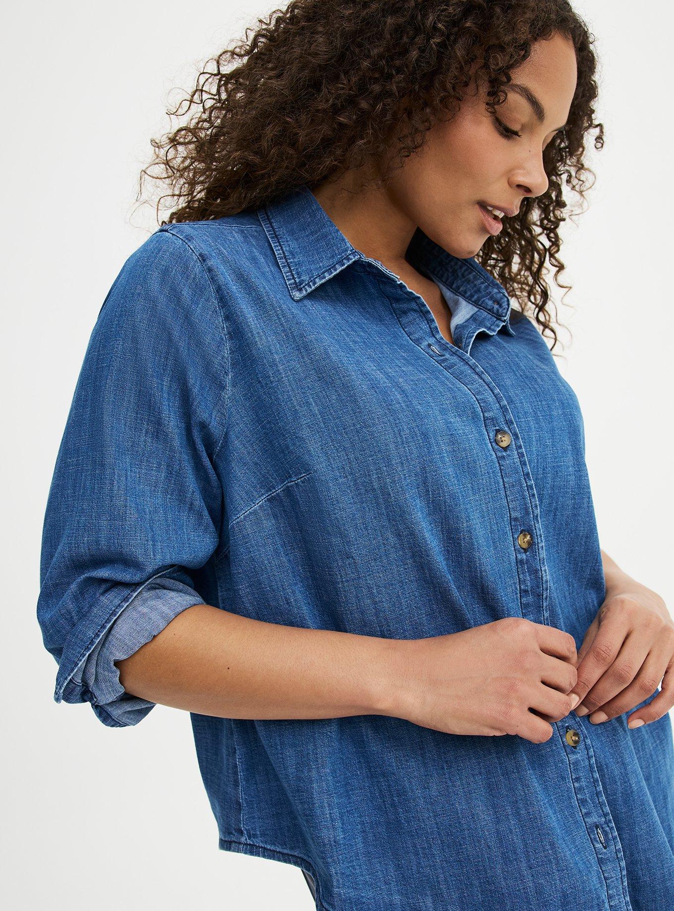 Denim Button-Up Shirt, MEDIUM BLUE WASH, alternate