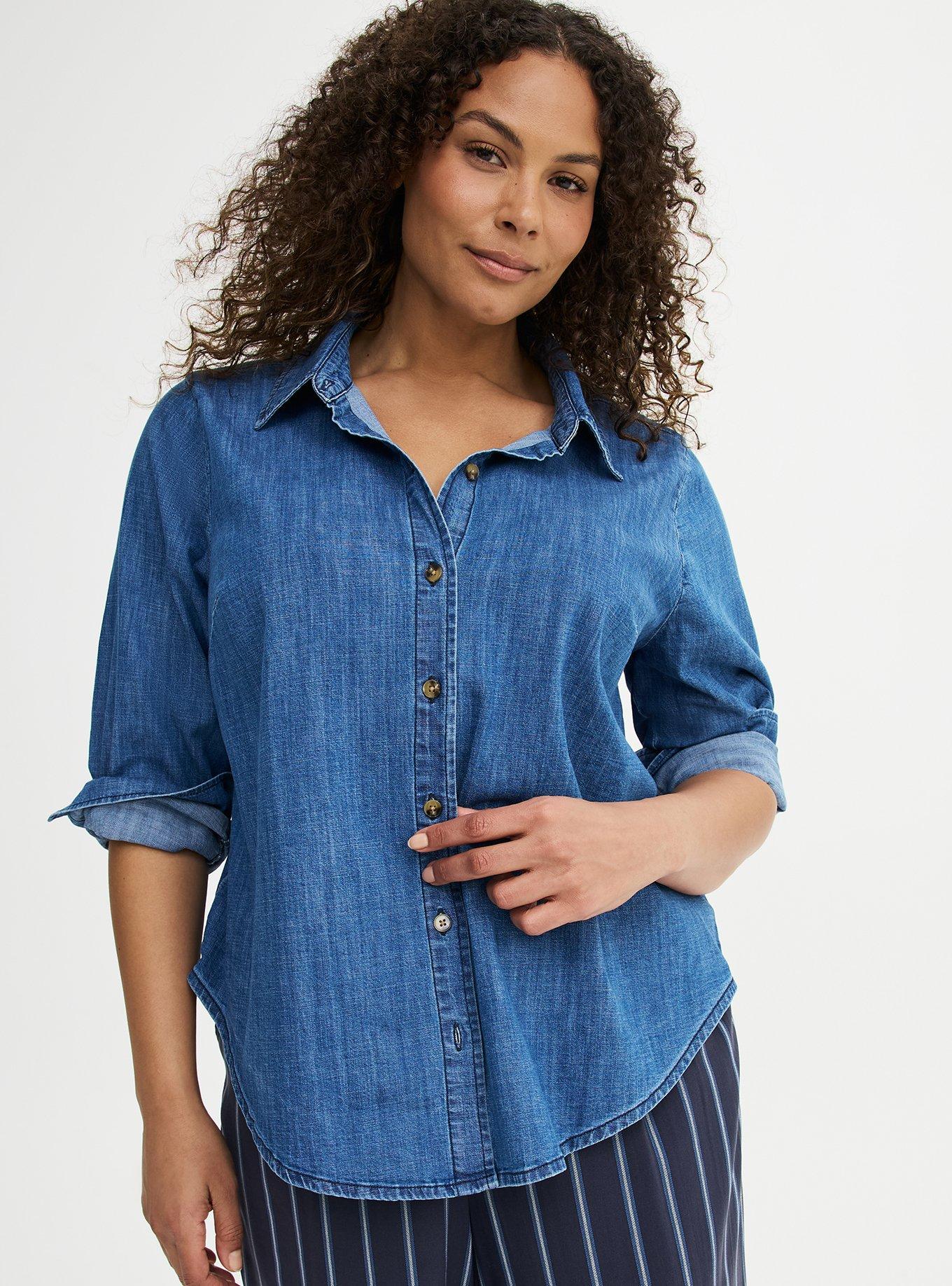Denim Button-Up Shirt, MEDIUM BLUE WASH, hi-res