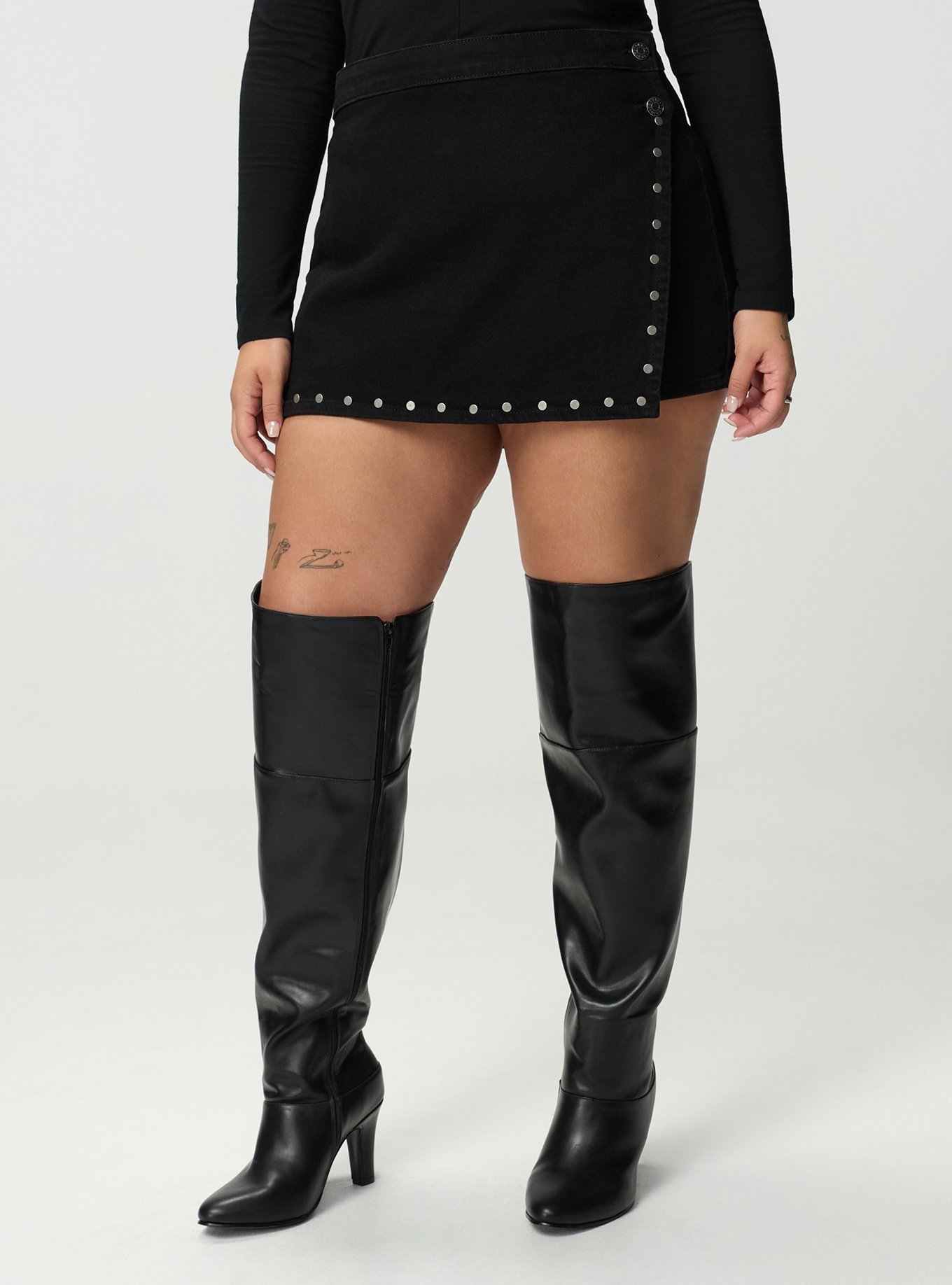 A-Line Denim Wrap Skort, BLACK, alternate