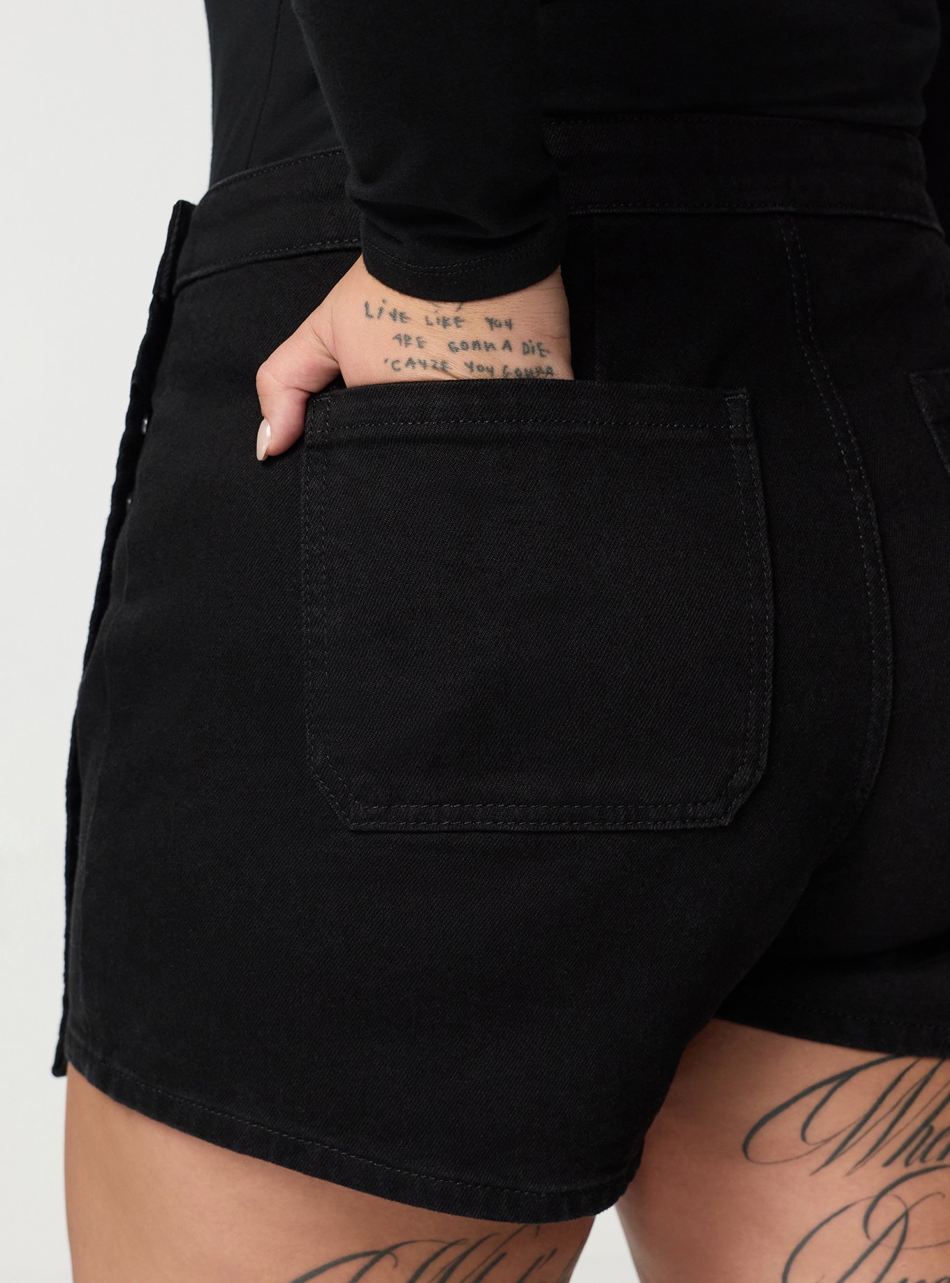 A-Line Denim Wrap Skort, BLACK, alternate