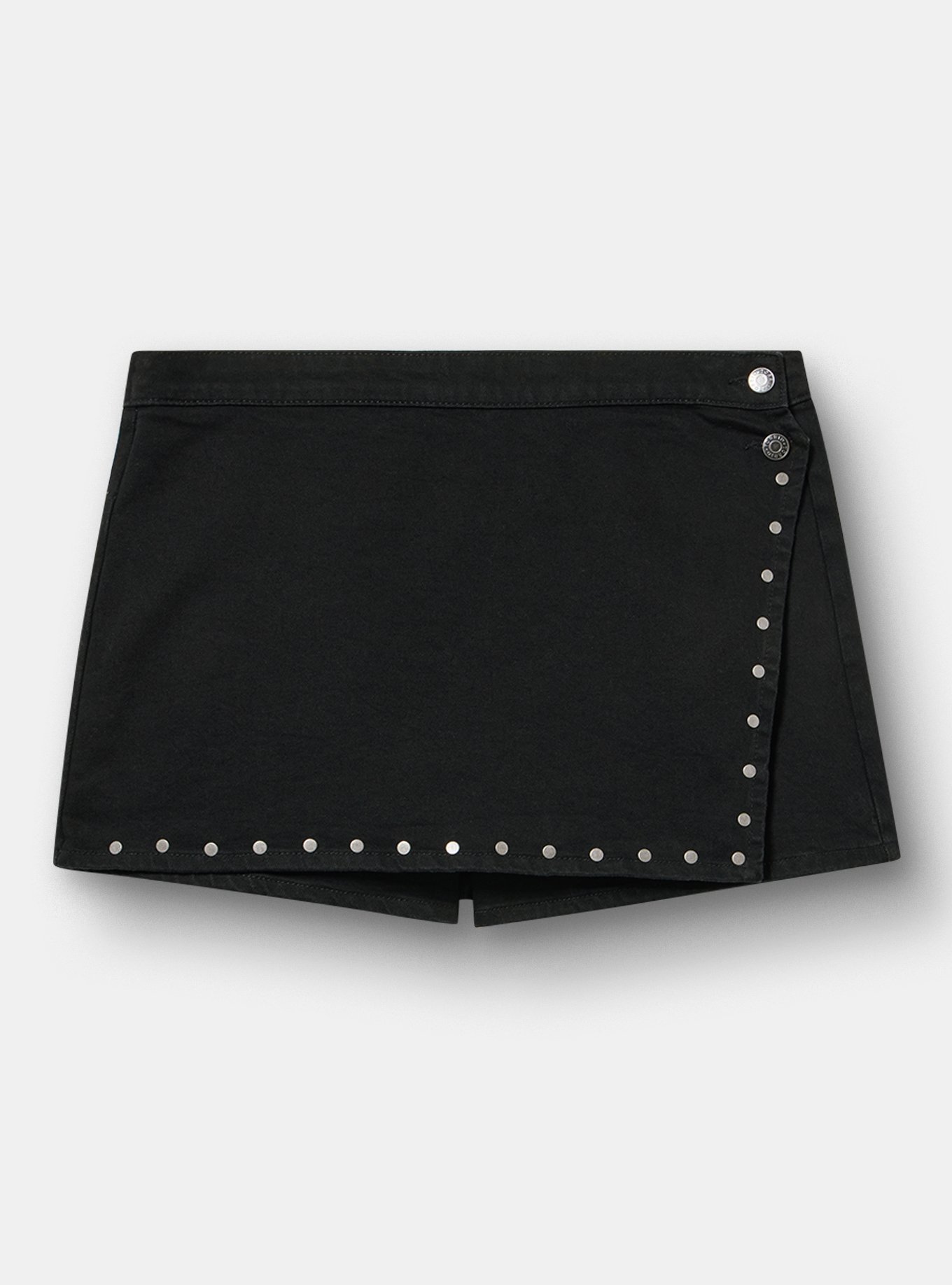 A-Line Denim Wrap Skort, BLACK, flat