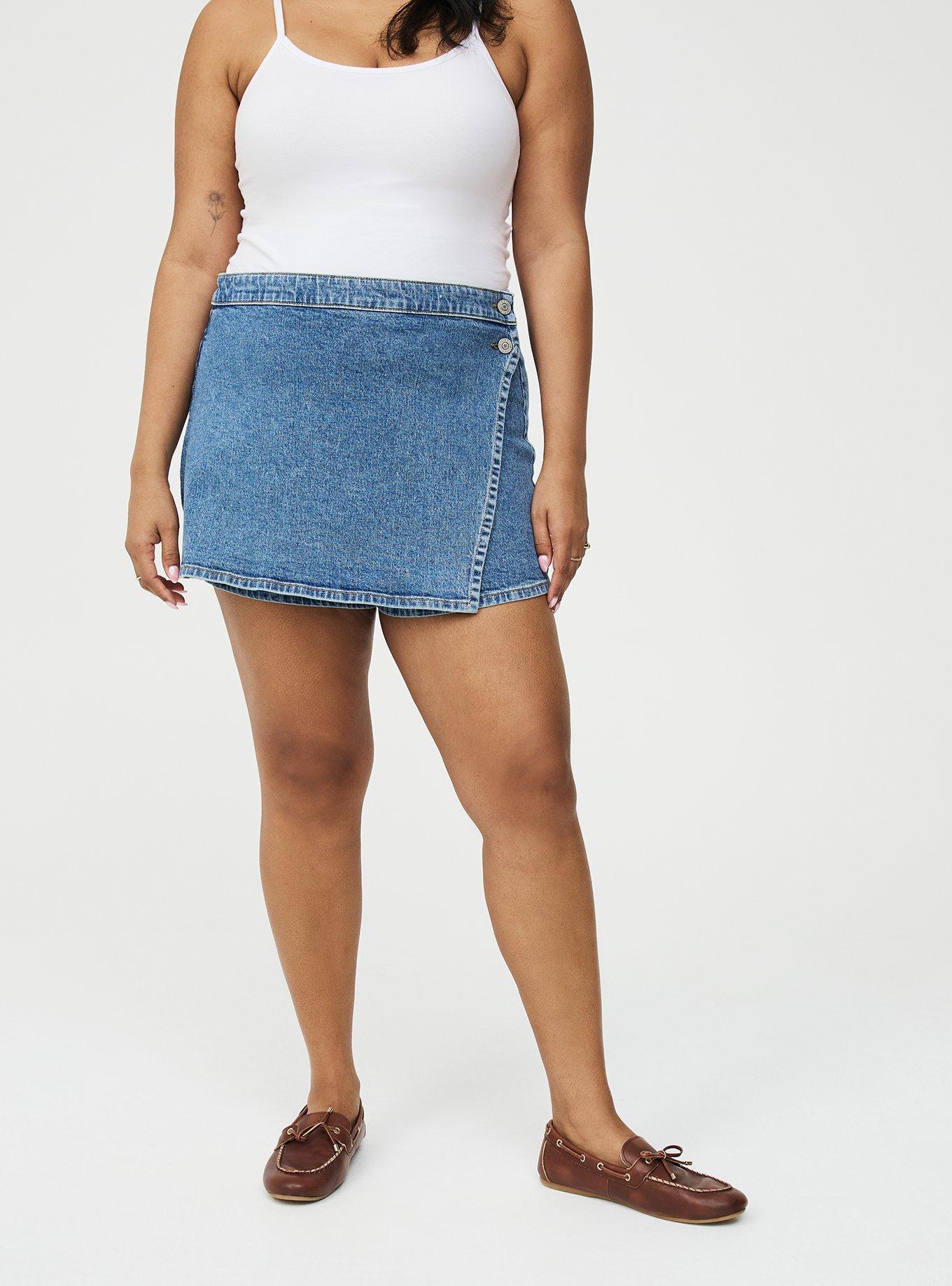 Wrap A-Line Denim Skort, BLUE BLAZER, alternate