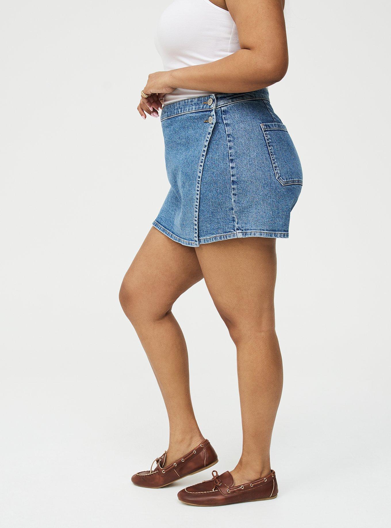 Wrap A-Line Denim Skort, BLUE BLAZER, alternate