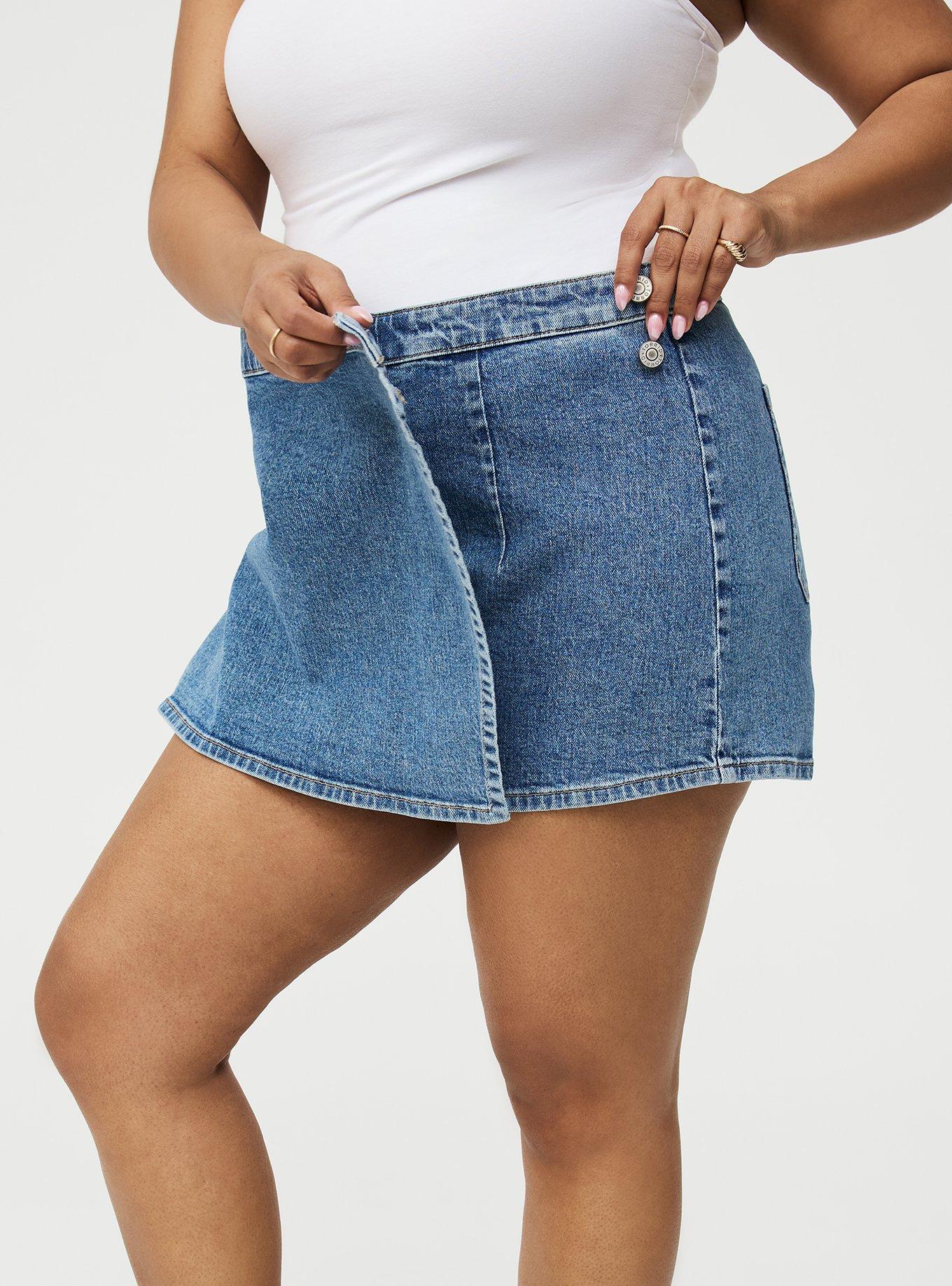 Wrap A-Line Denim Skort, BLUE BLAZER, alternate