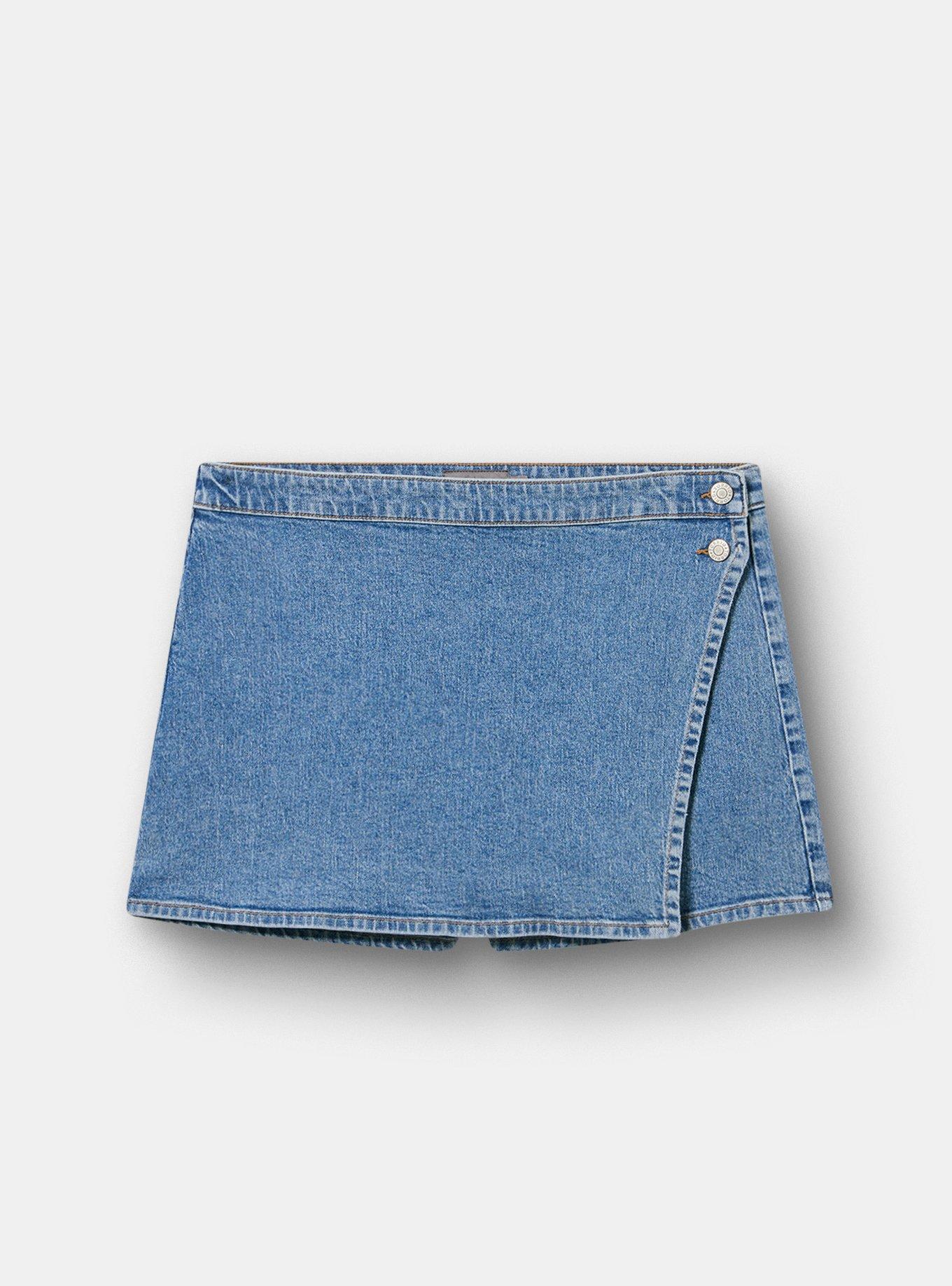 Wrap A-Line Denim Skort, BLUE BLAZER, hi-res