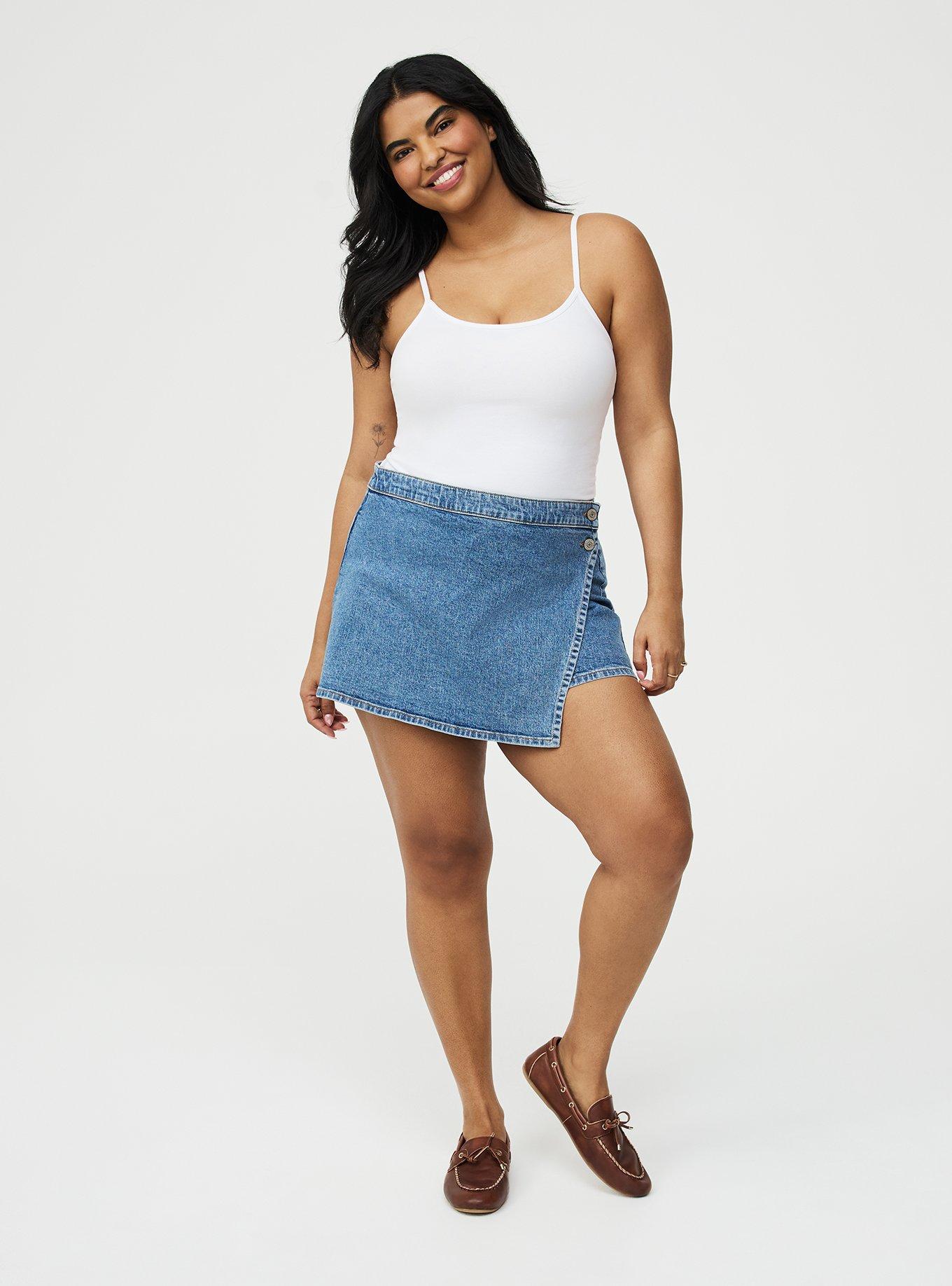 Plus Size Wrap A-Line Denim Skort, BLUE BLAZER, hi-res