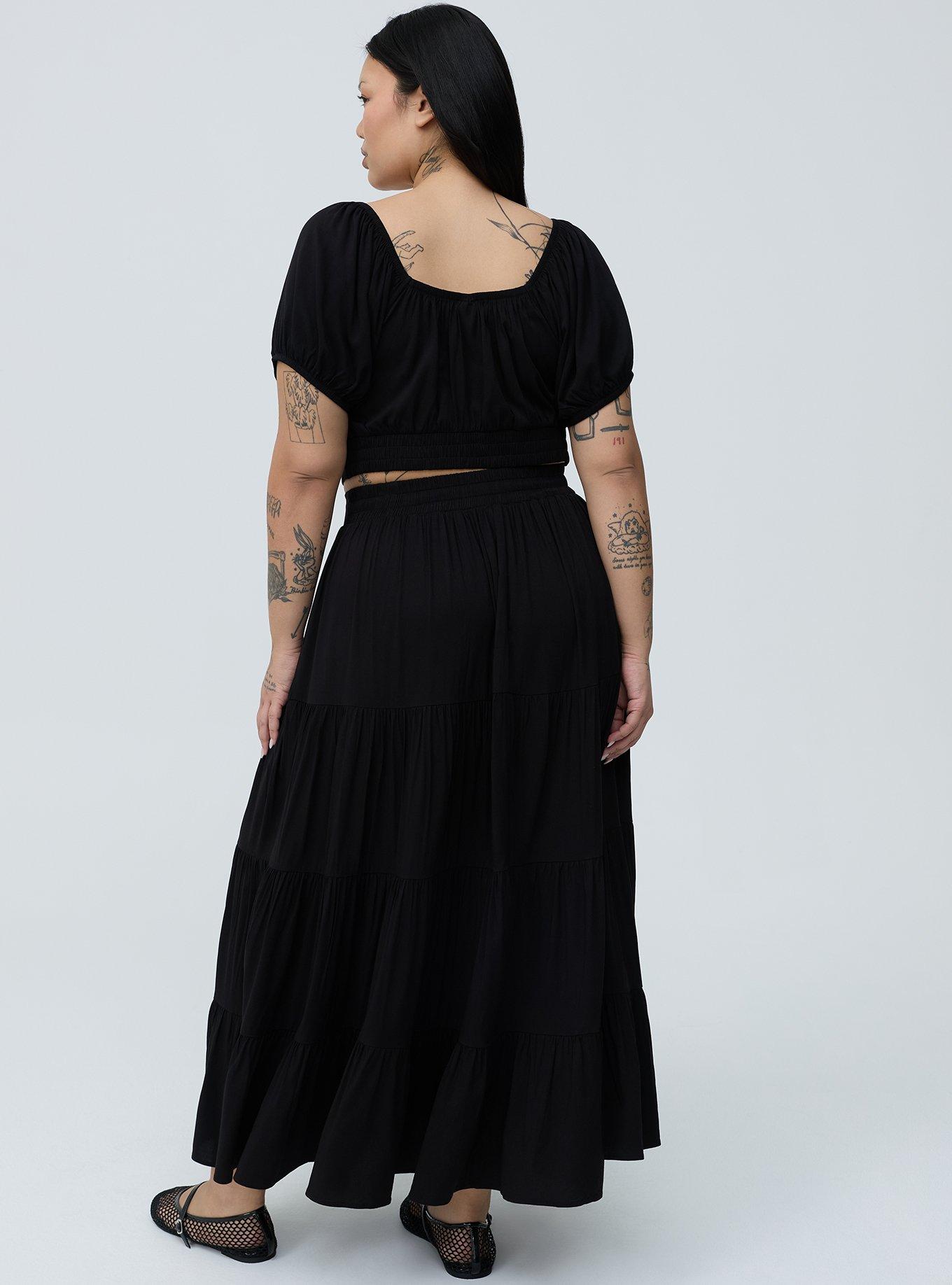 Puff Sleeve Maxi Skirt Set, DEEP BLACK, alternate