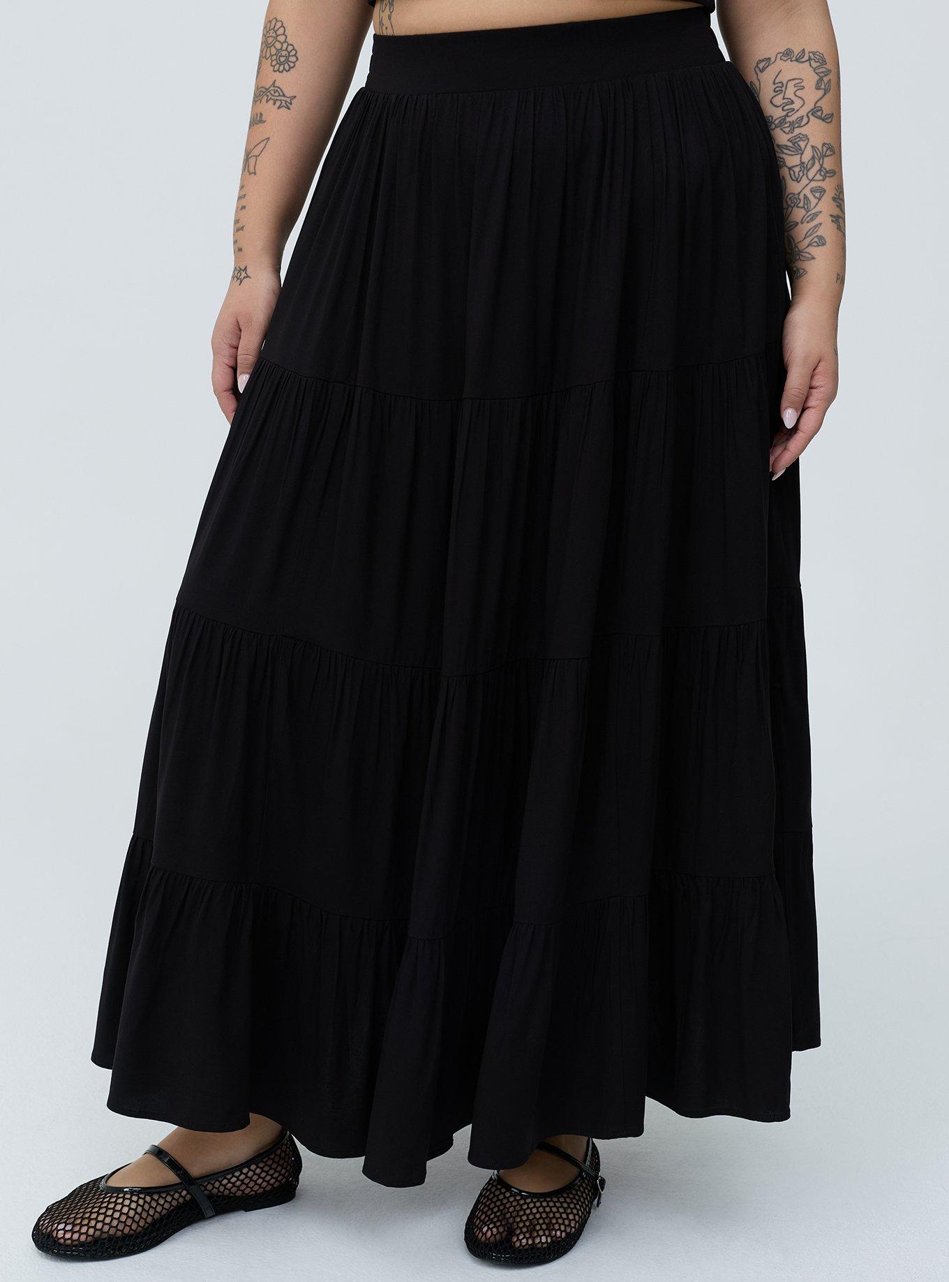 Puff Sleeve Maxi Skirt Set, DEEP BLACK, alternate