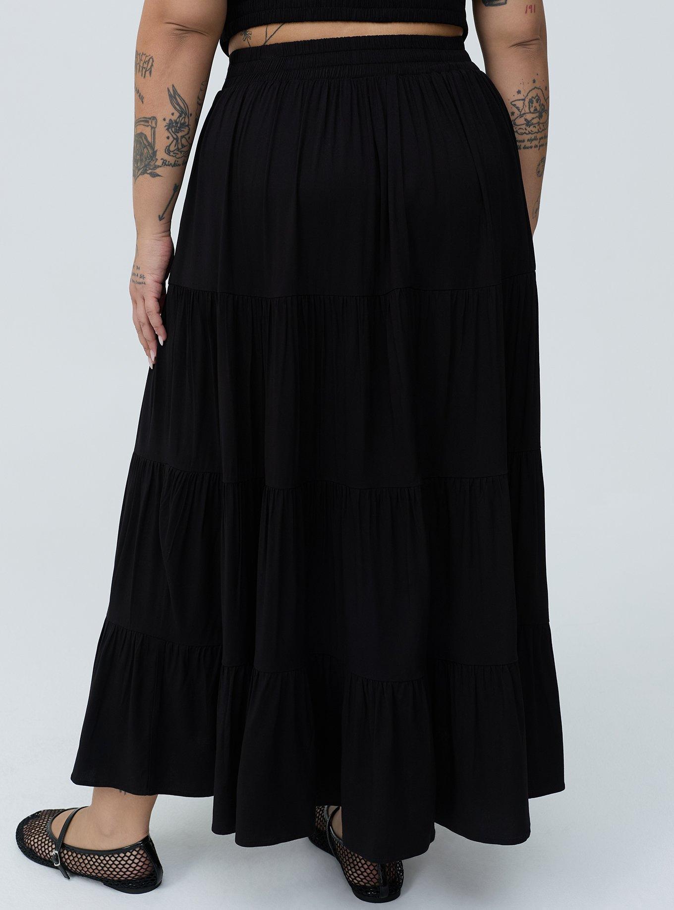 Puff Sleeve Maxi Skirt Set, DEEP BLACK, alternate