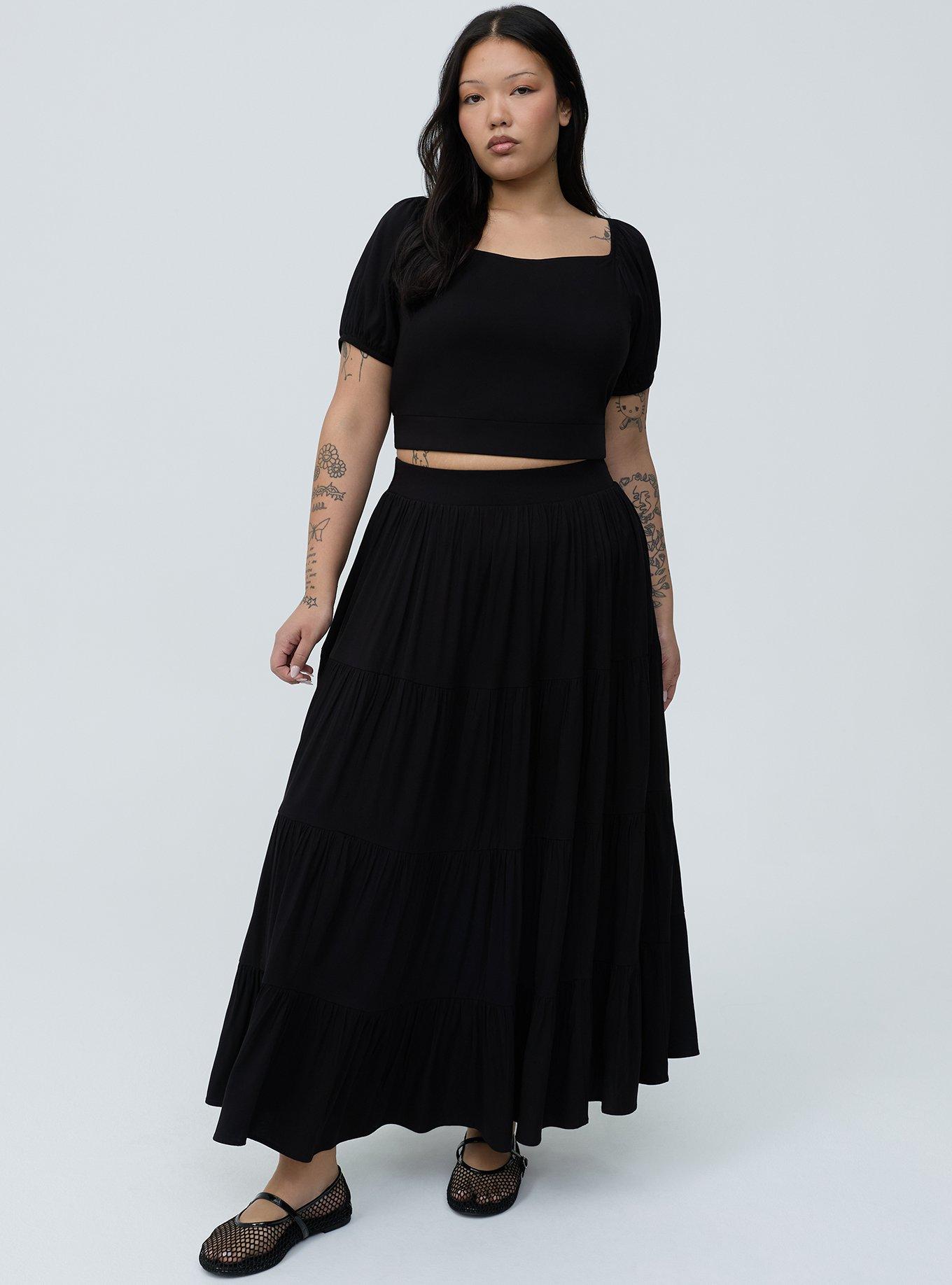Puff Sleeve Maxi Skirt Set, DEEP BLACK, hi-res