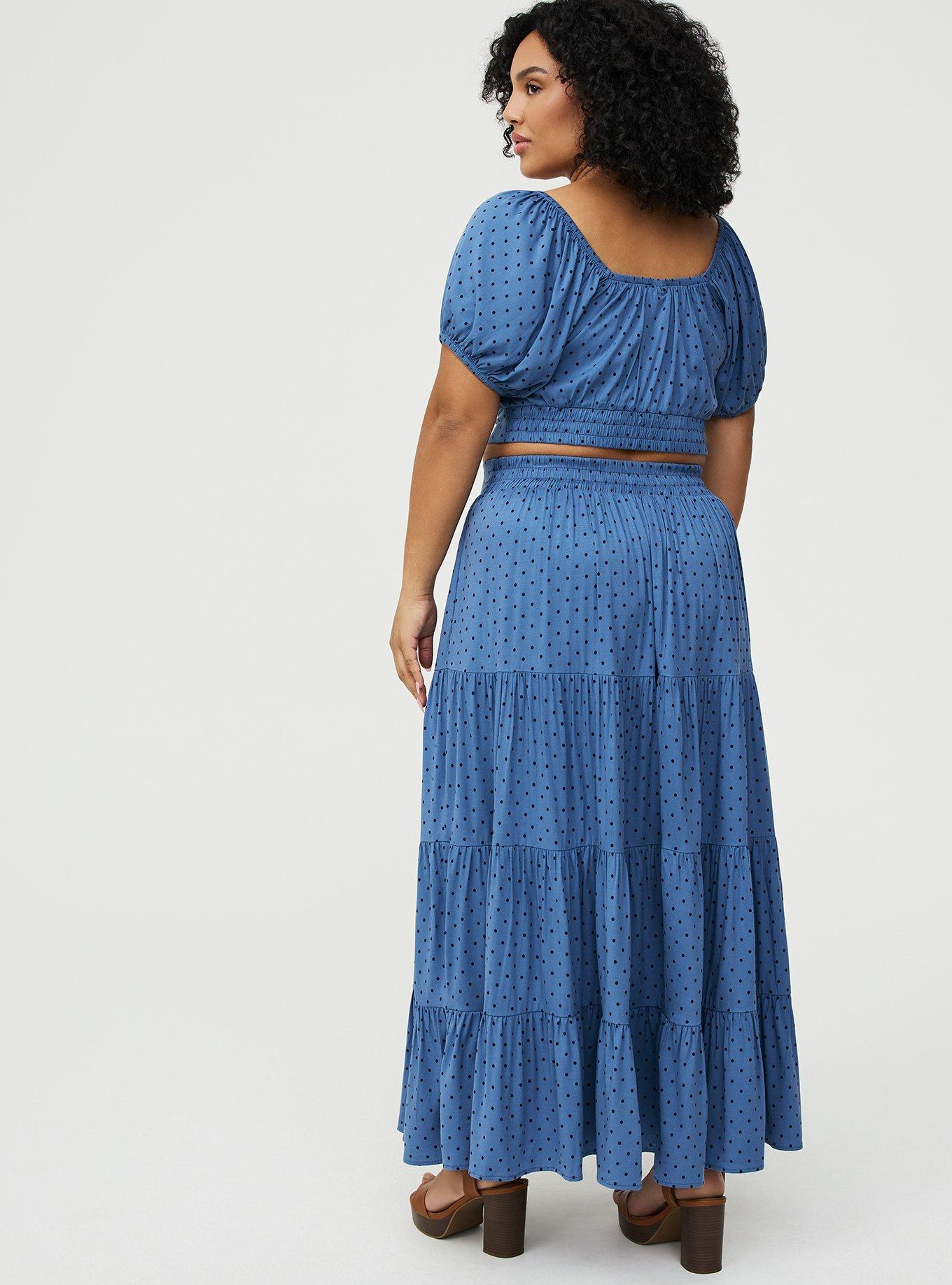 Puff Sleeve Maxi Skirt Set, CHIC DOT BLUE, alternate