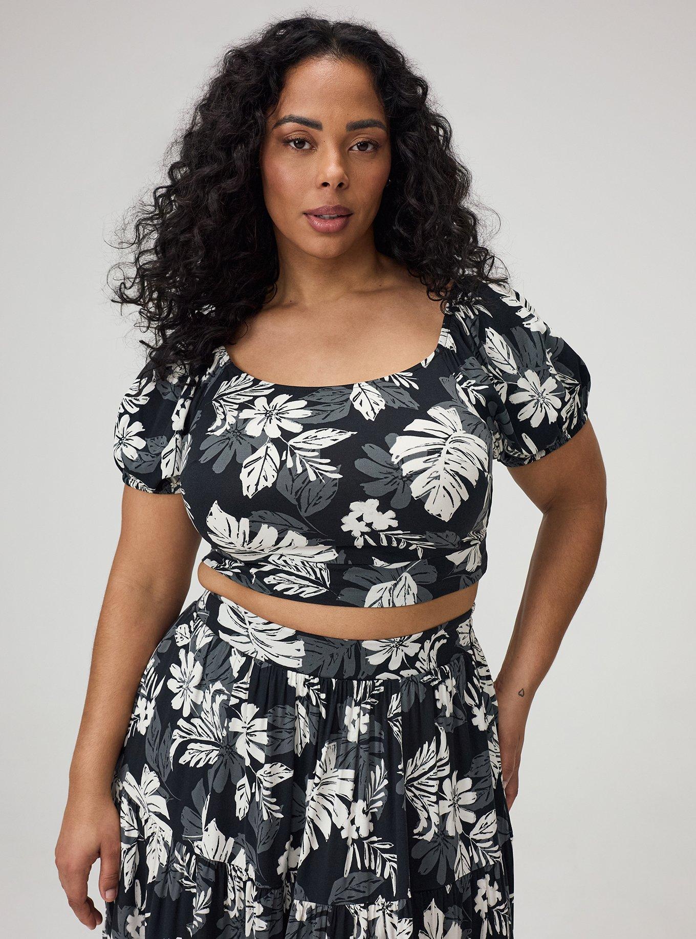 Puff Sleeve Maxi Skirt Set, PAINTED TROPICAL BLACK, alternate