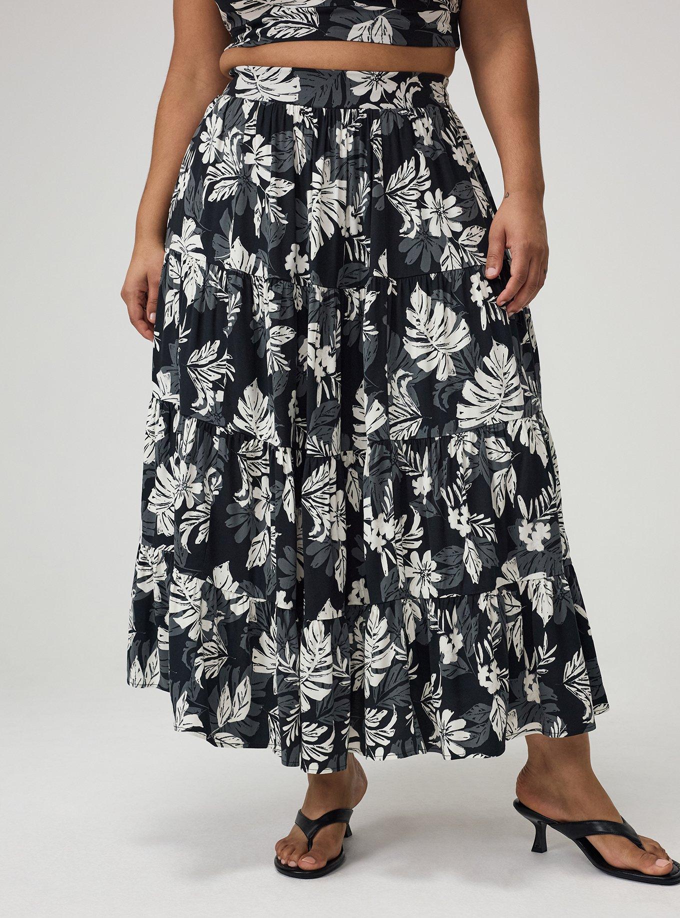 Puff Sleeve Maxi Skirt Set, PAINTED TROPICAL BLACK, alternate