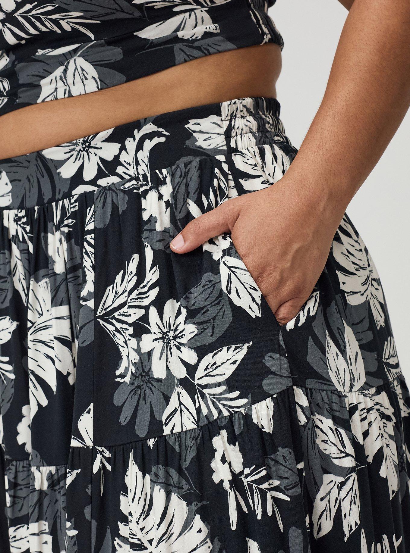 Puff Sleeve Maxi Skirt Set, PAINTED TROPICAL BLACK, alternate
