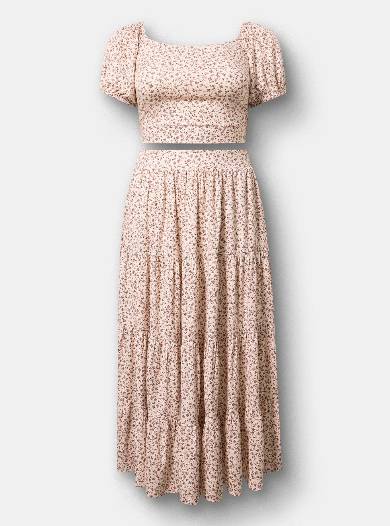 Puff Sleeve Maxi Skirt Set, ROWEN JACO DITSY PINK, flat