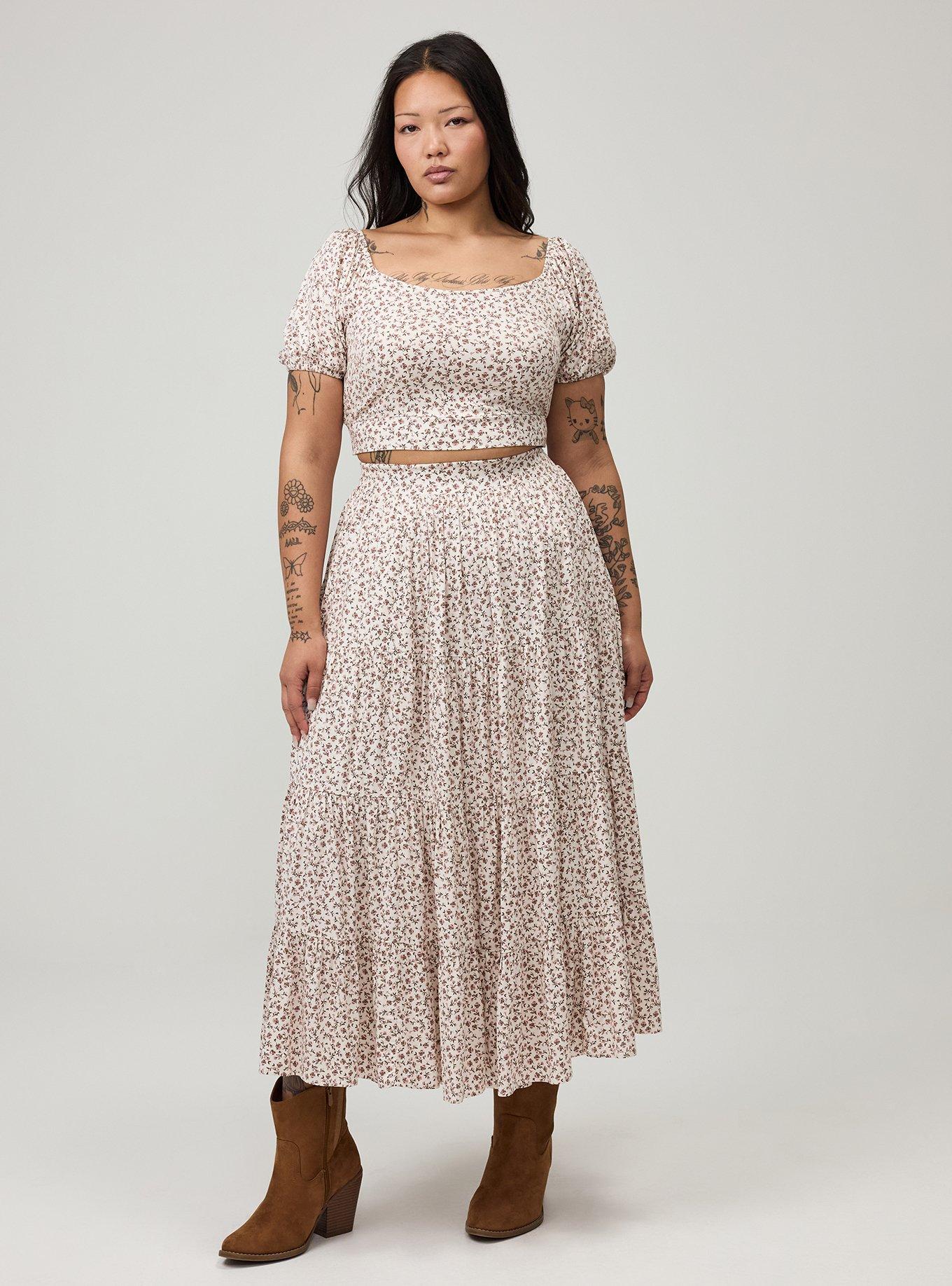 Puff Sleeve Maxi Skirt Set, ROWEN JACO DITSY PINK, hi-res