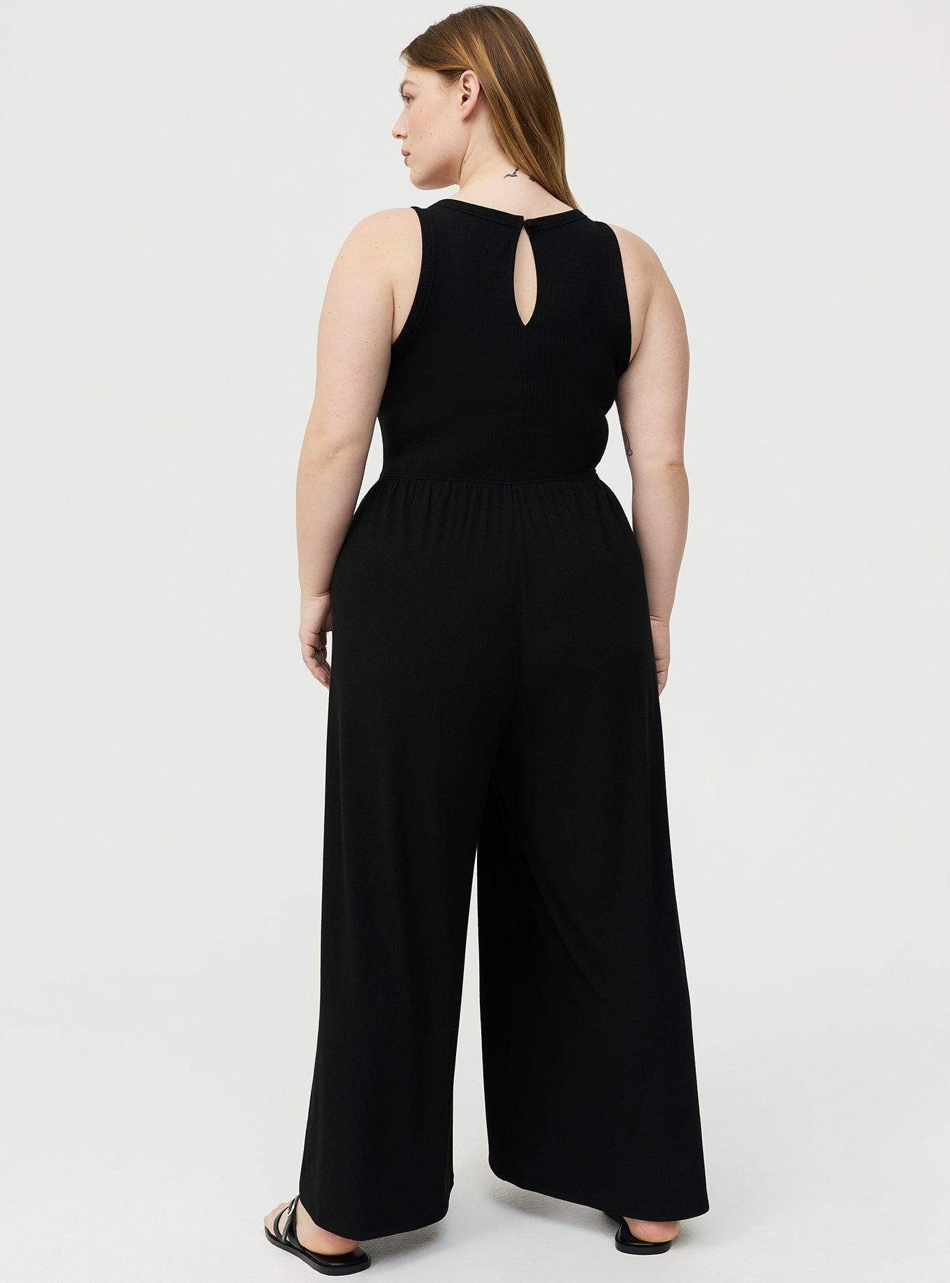 Super Soft Rib High Neck Jumpsuit, DEEP BLACK, alternate