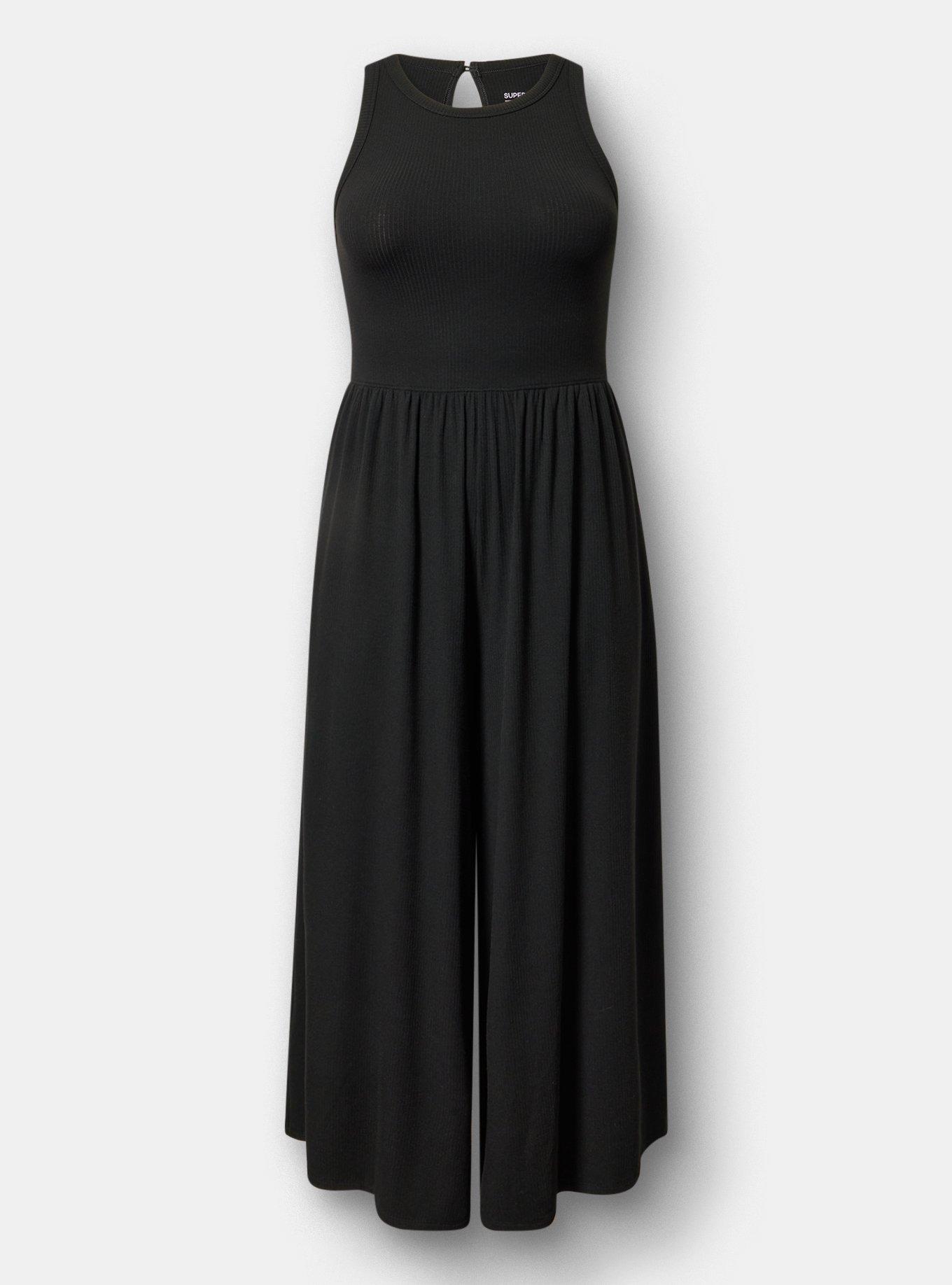 Super Soft Rib High Neck Jumpsuit, DEEP BLACK, hi-res