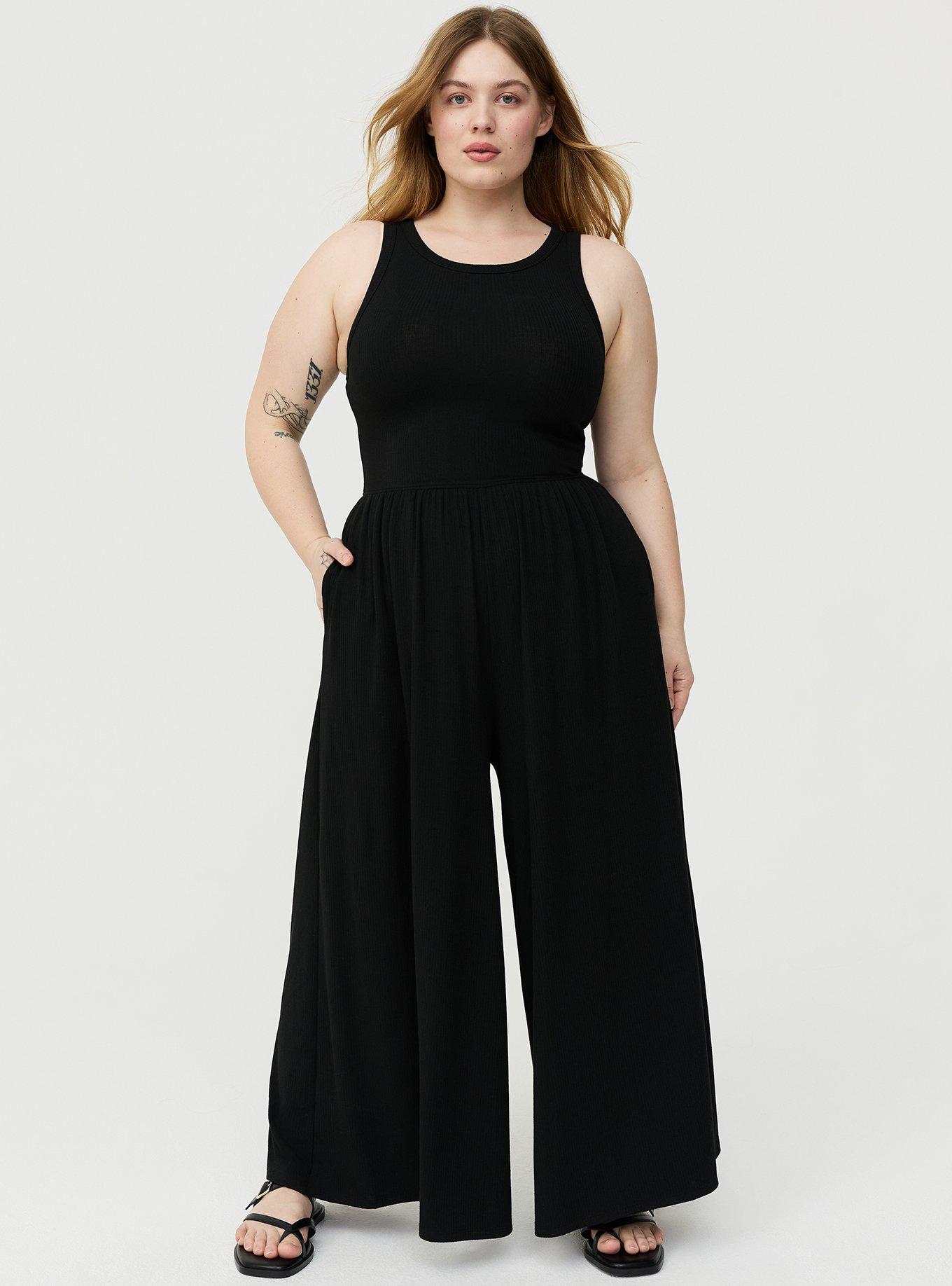 Super Soft Rib High Neck Jumpsuit, DEEP BLACK, hi-res