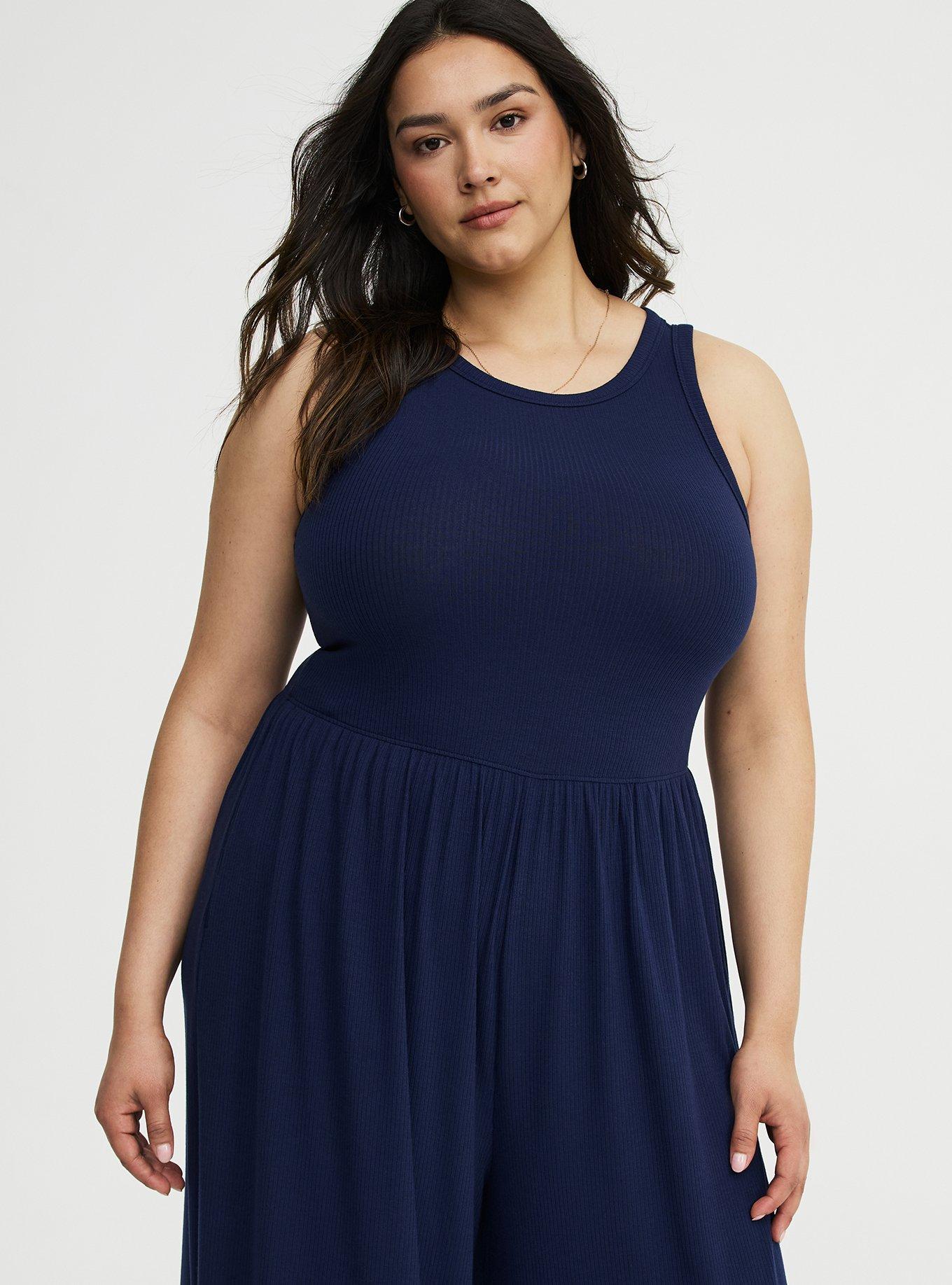 Super Soft Rib High Neck Jumpsuit, PEACOAT, alternate